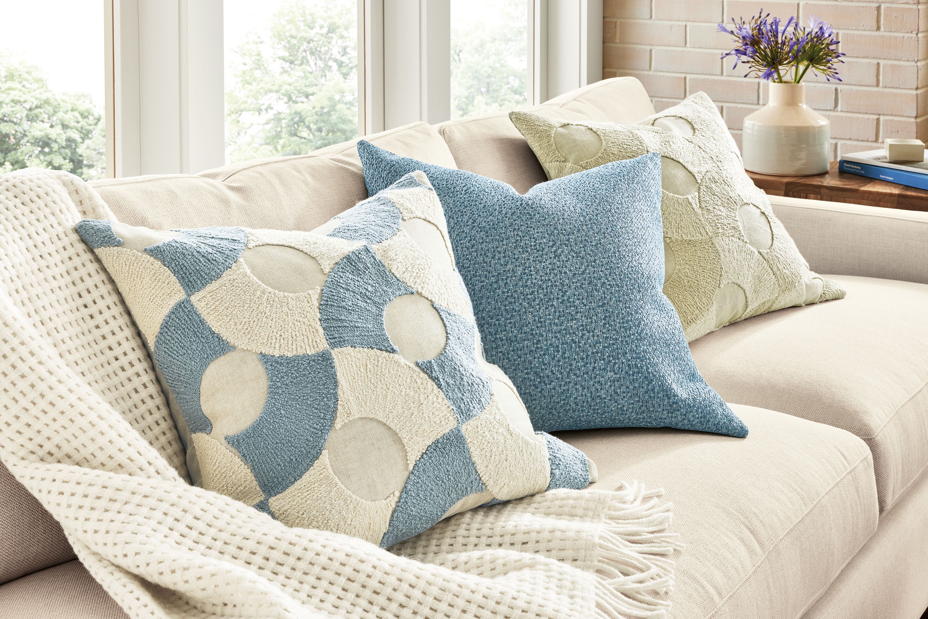 Duncan pillows and Atlas pillow on Linger sofa.