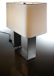 Detail of Duo Table Lamp in Gunmetal with White Shade.