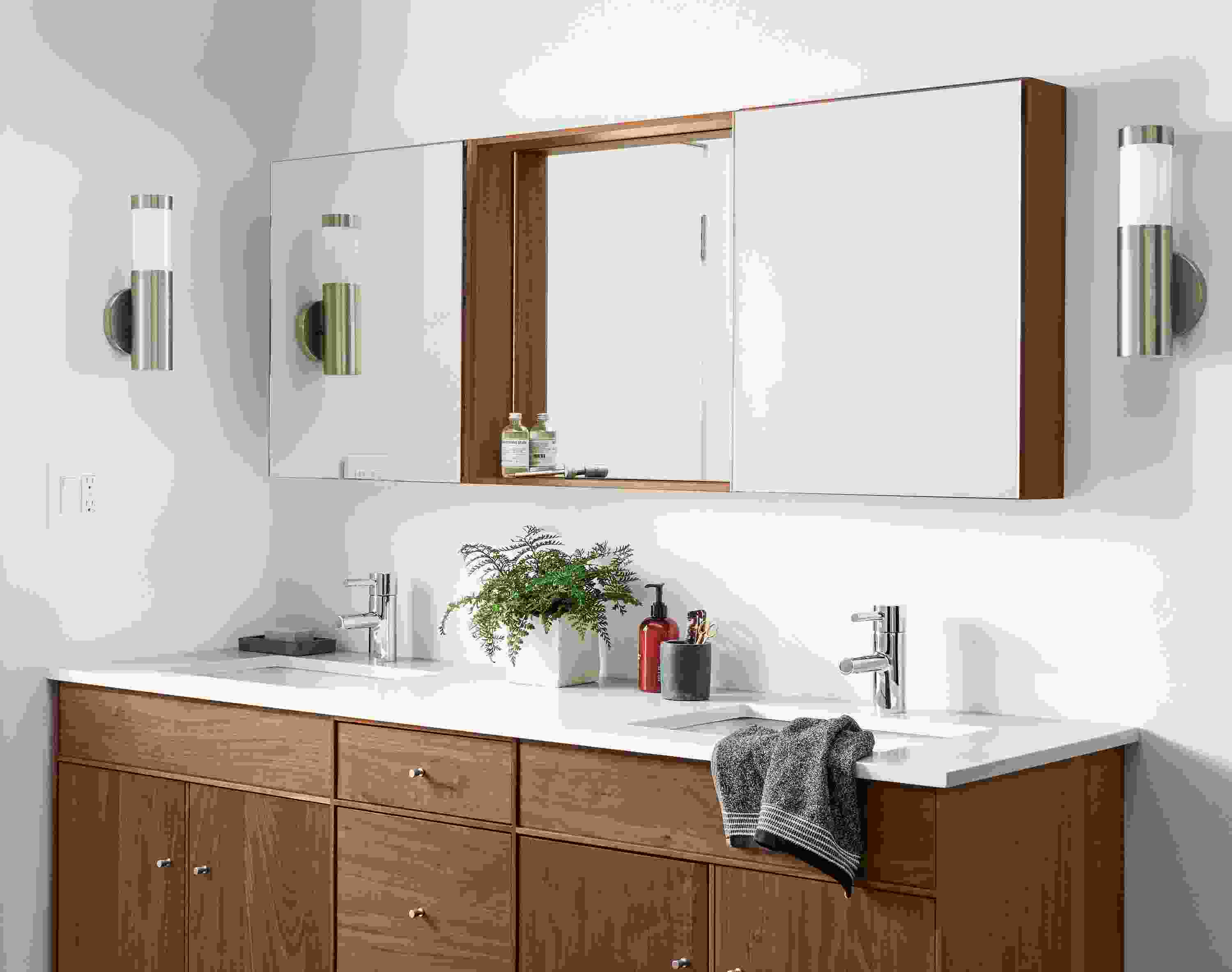 Durant medicine cabinets above Linear vanity.