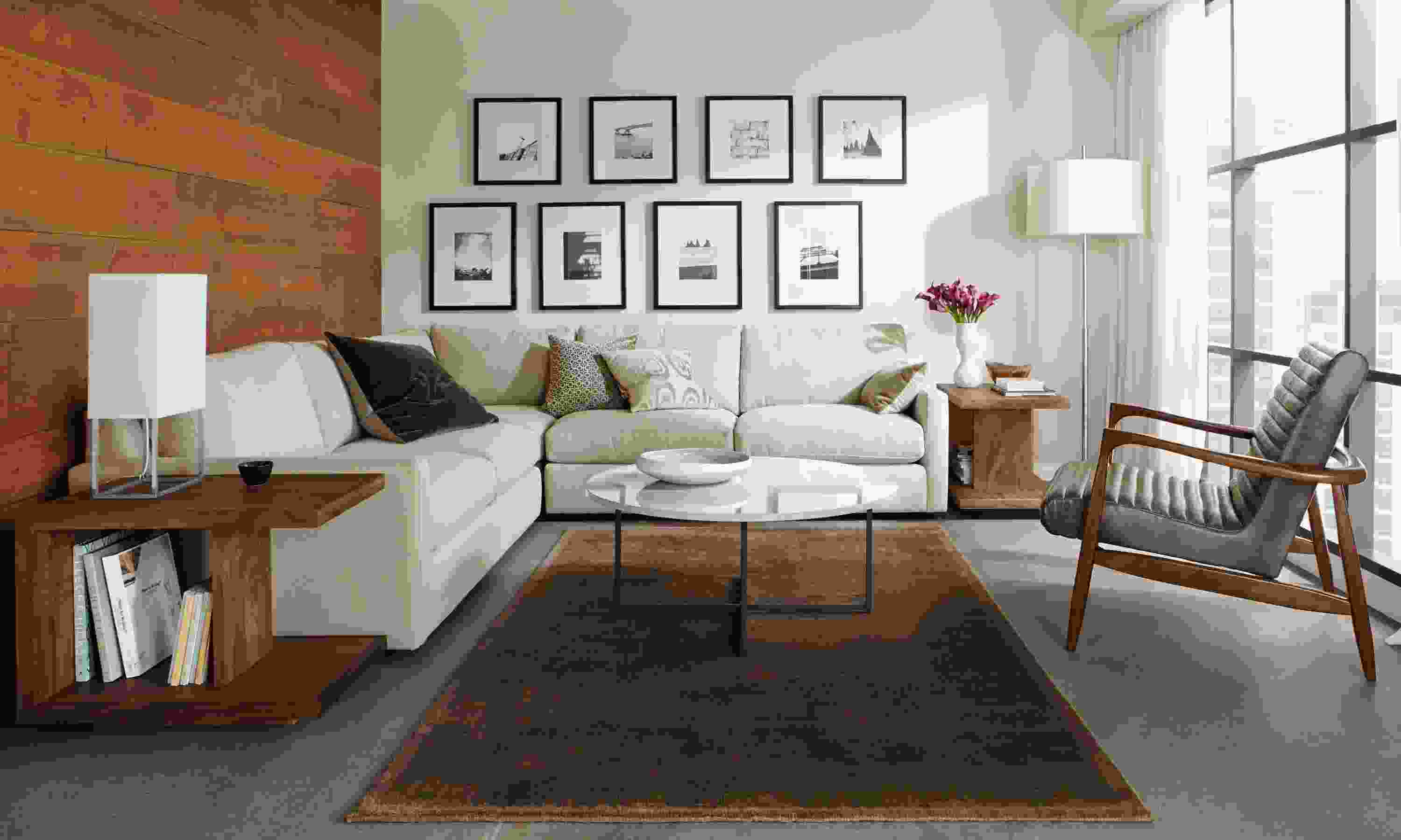 Easton three-piece sectional in fabric.