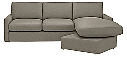 Detail of Linger 91-wide Sofa with Reversible Chaise in Tepic Grey Fabric.
