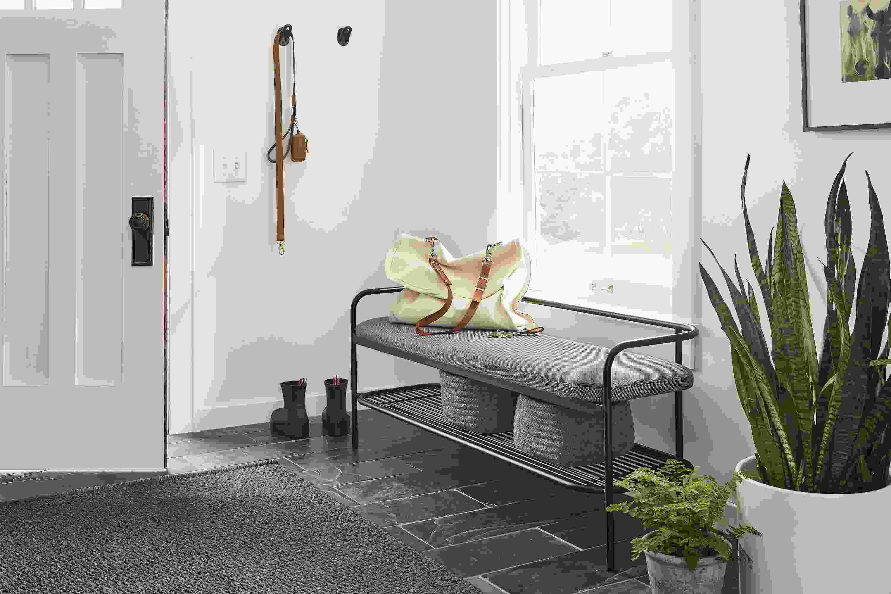 Entryway with Ebers bench in sumner graphite.