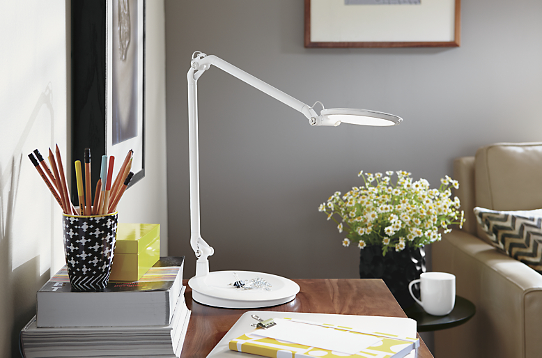 Detail of Element Disc LED lamp in white.