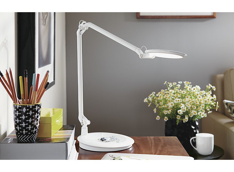 Detail of Element Disc LED lamp in white.