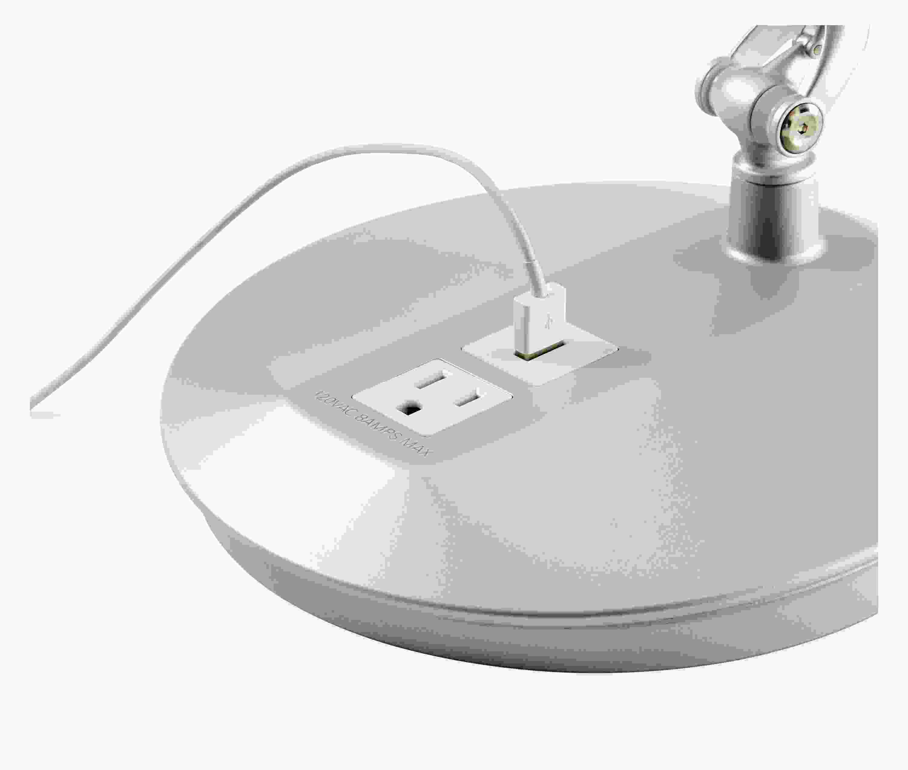 Detail of Element Disc LED 18-high Table Lamp with Power Base in Silver.