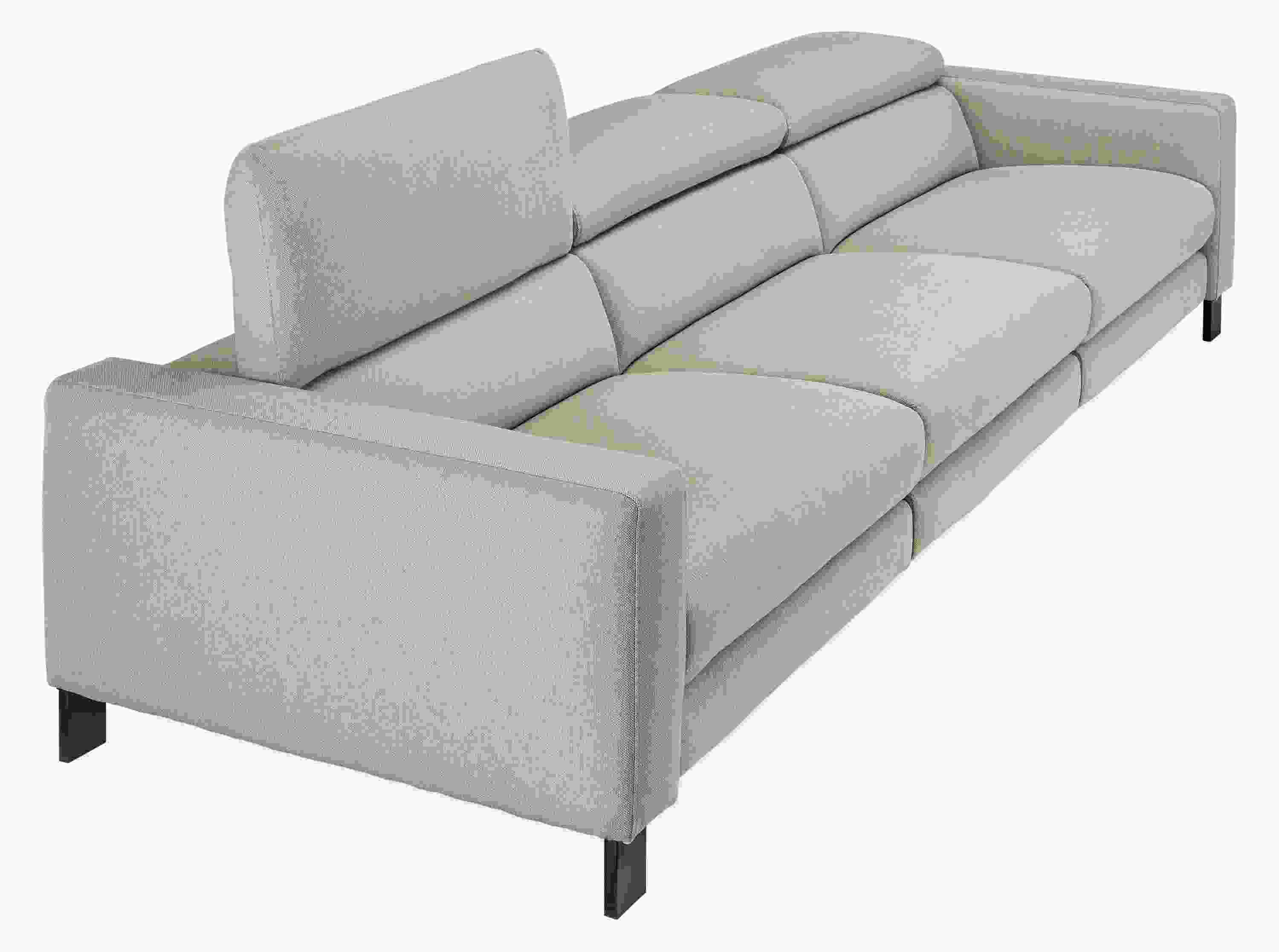 detail of gray Elio sofa with 1 headrest fully extended.