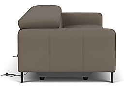 Side view of Elio 115-wide 3 -piece Sofa with 2 -piece Powered Footrest in Dario Smoke Leather.