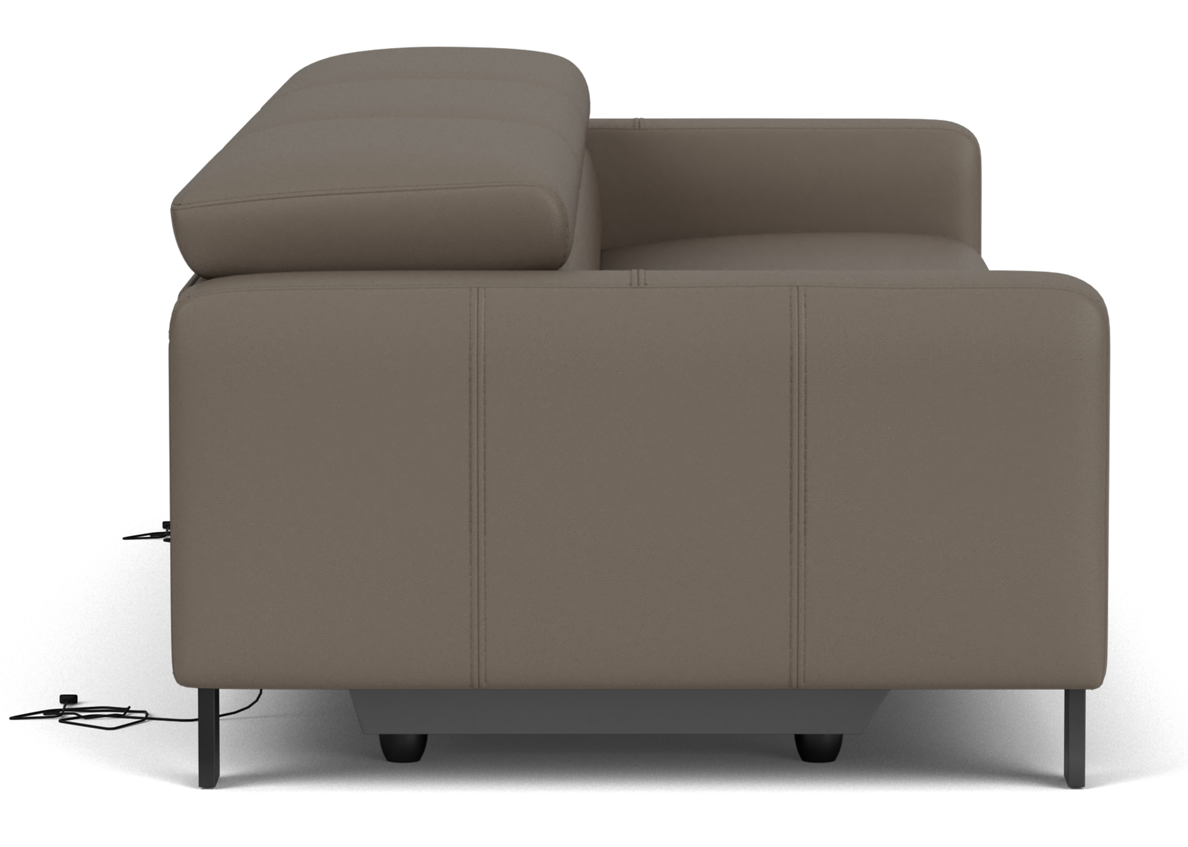 Side view of Elio 115-wide 3 -piece Sofa with 2 -piece Powered Footrest in Dario Smoke Leather.