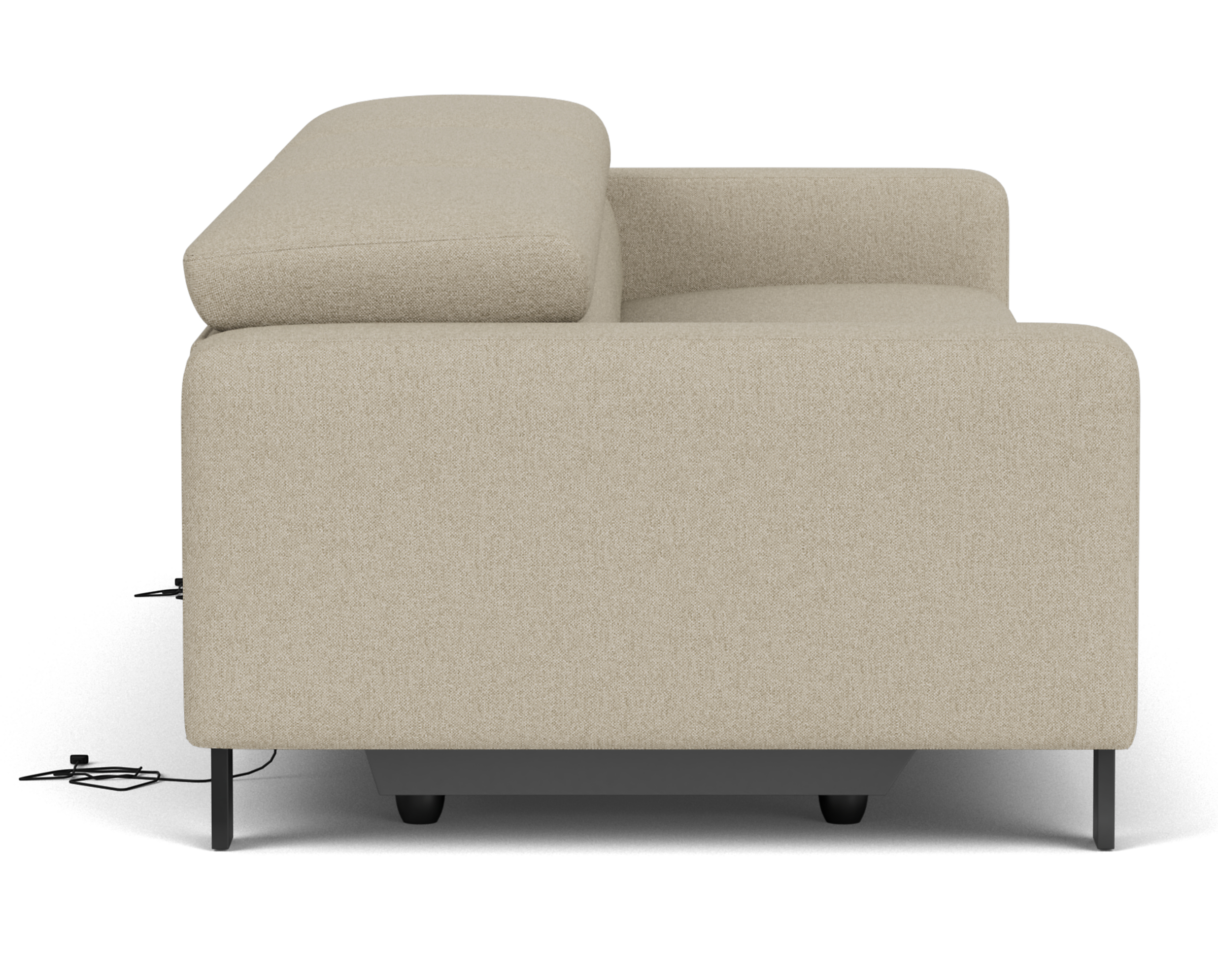 Side view of Elio 115-wide 3 -piece Sofa with 2 -piece Powered Footrest in Sussex Cement Fabric.