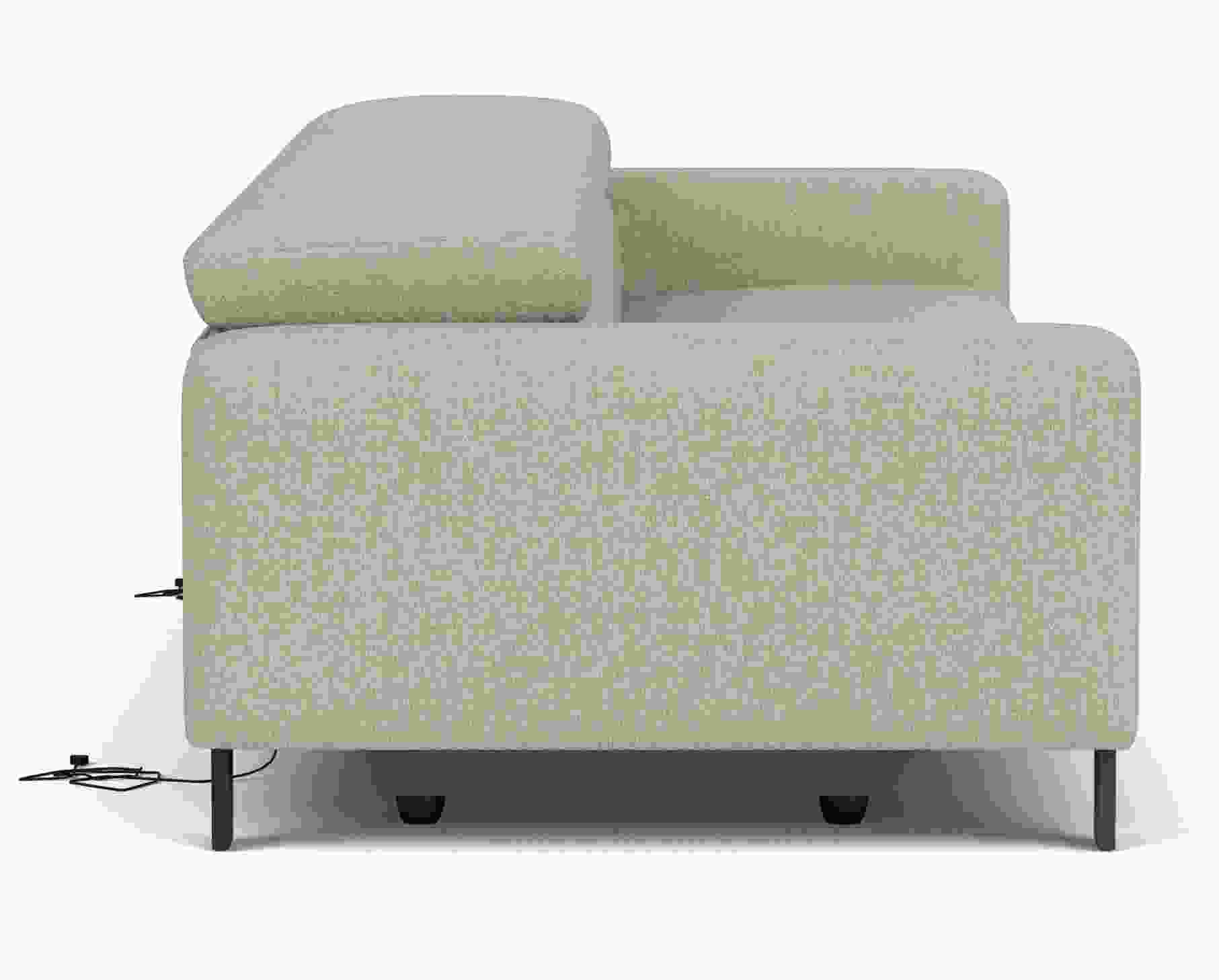 Side view of Elio 115-wide 3 -piece Sofa with 2 -piece Powered Footrest in Sussex Cement Fabric.