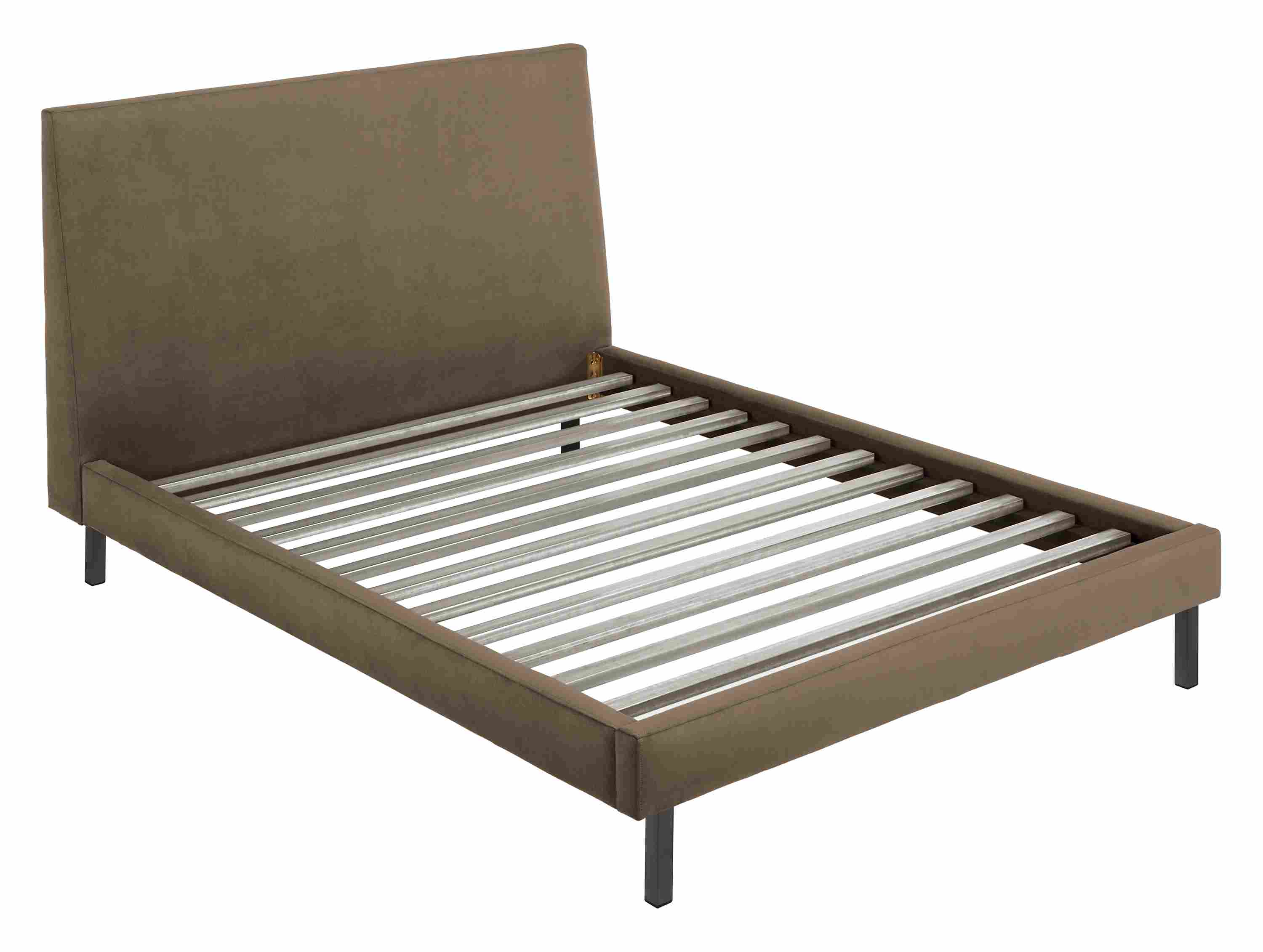 Detail of Ella Queen Bed in Desmond Otter with Natural Steel Legs.
