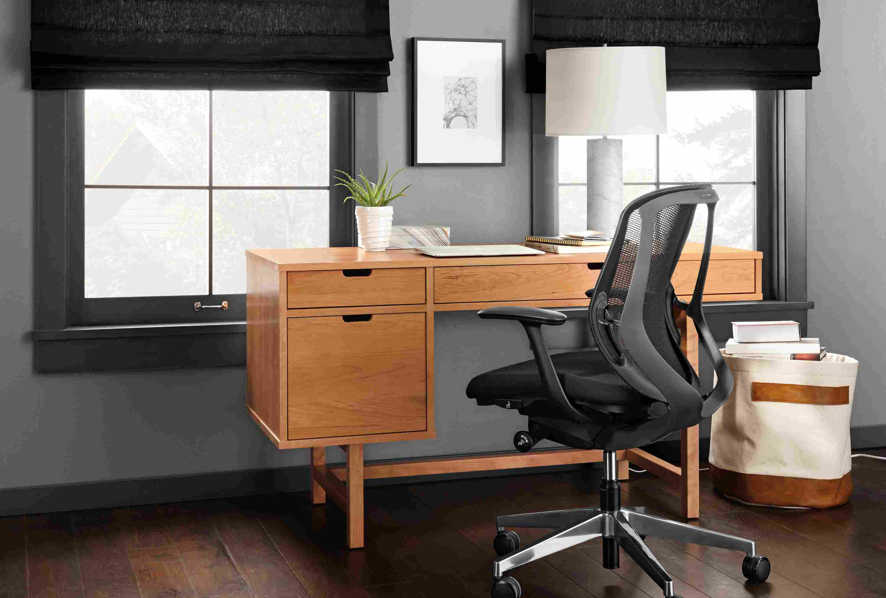 Detail of Ellis single file drawer desk.