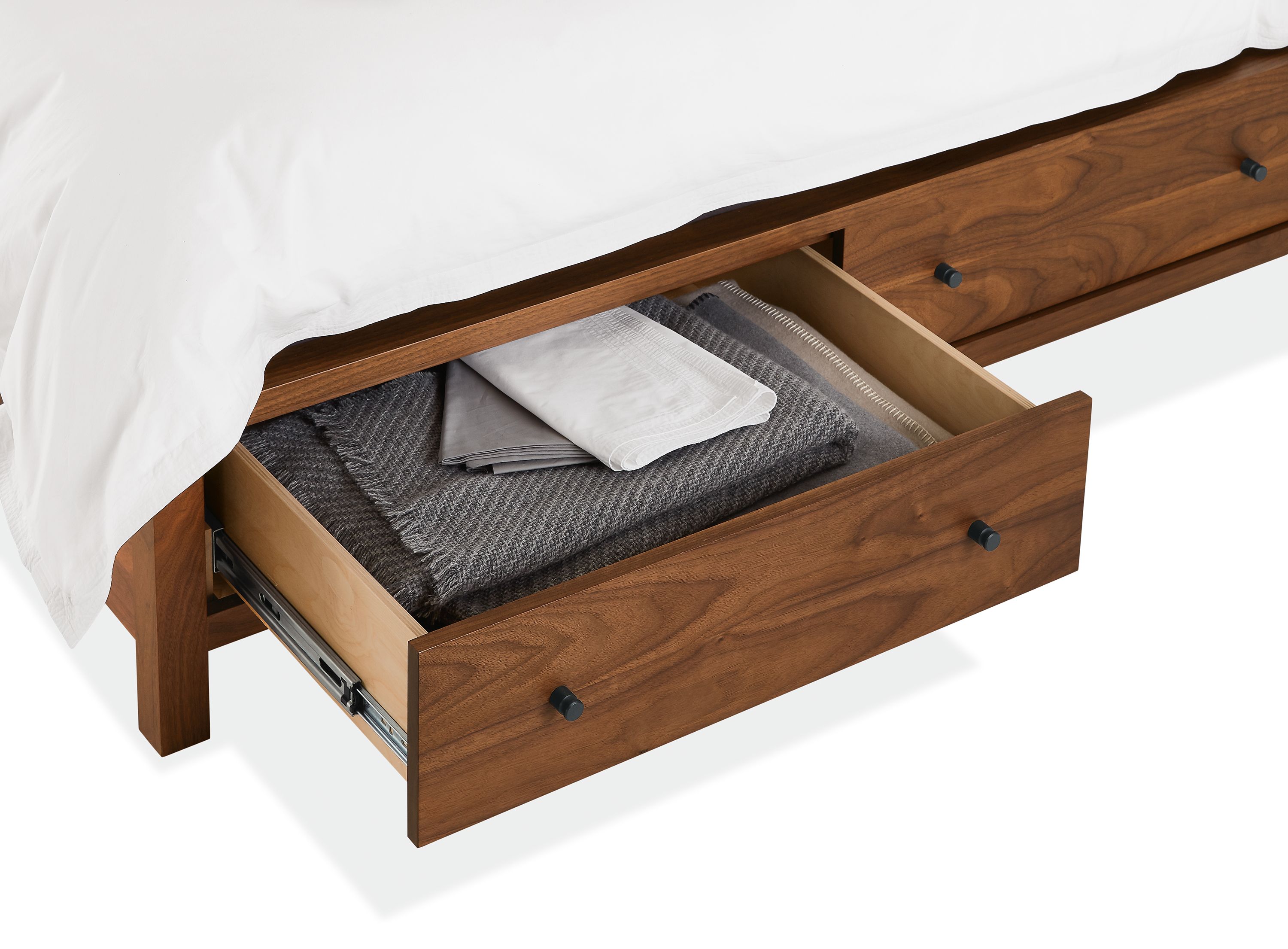 Detail silhouette of open Emerson bed drawer.