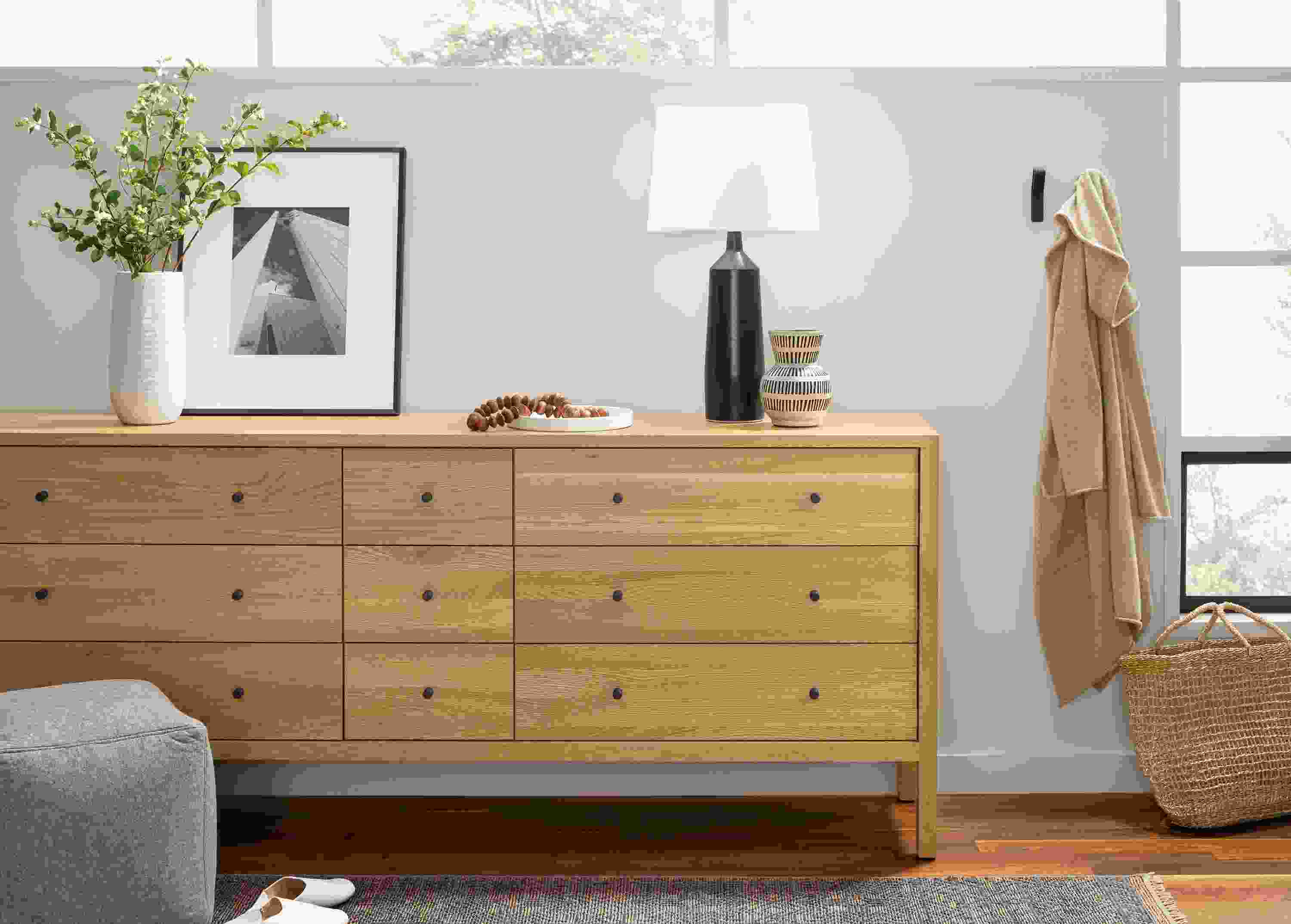 Detail of Emerson nine-drawer dresser.