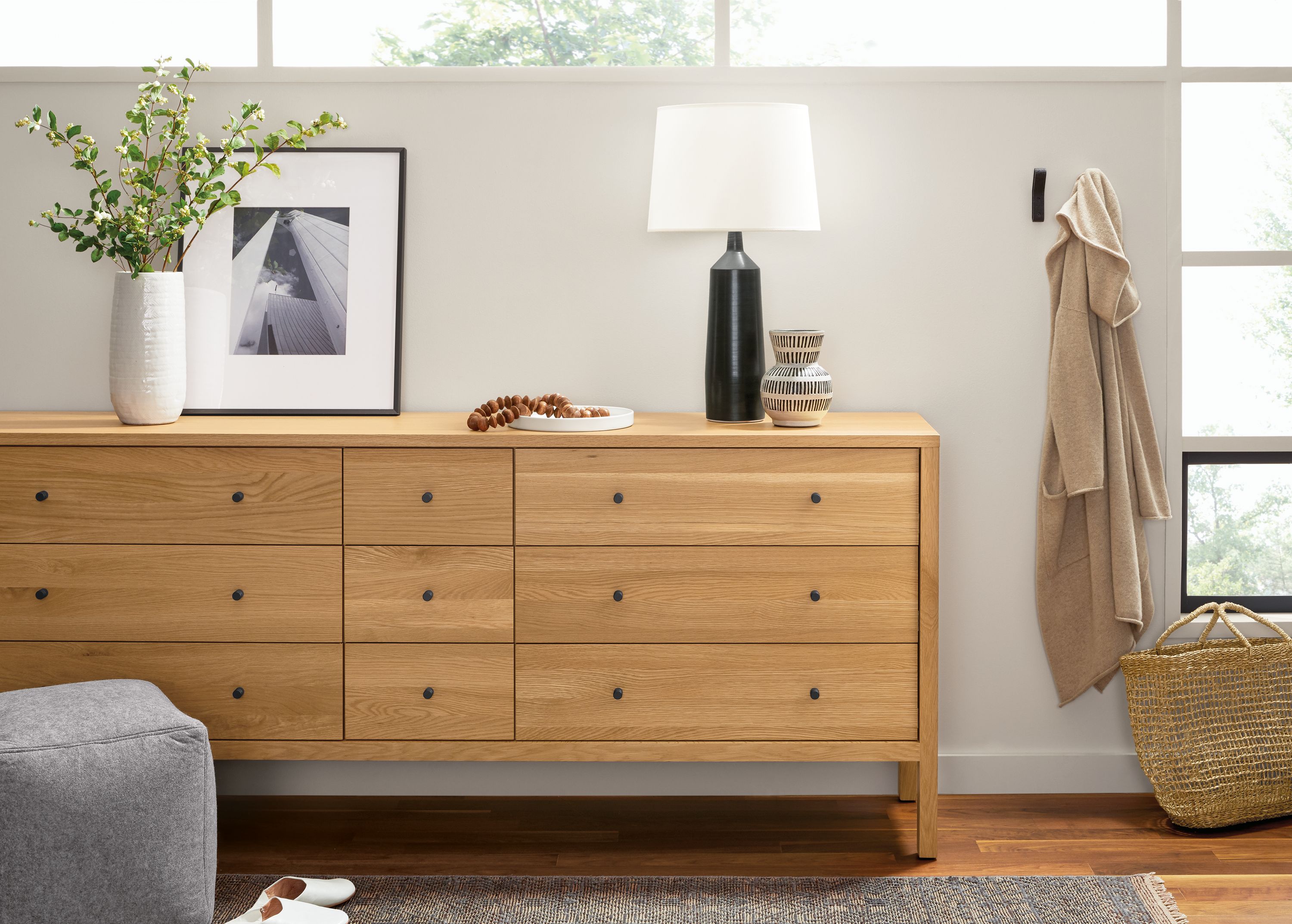 Detail of Emerson nine-drawer dresser.