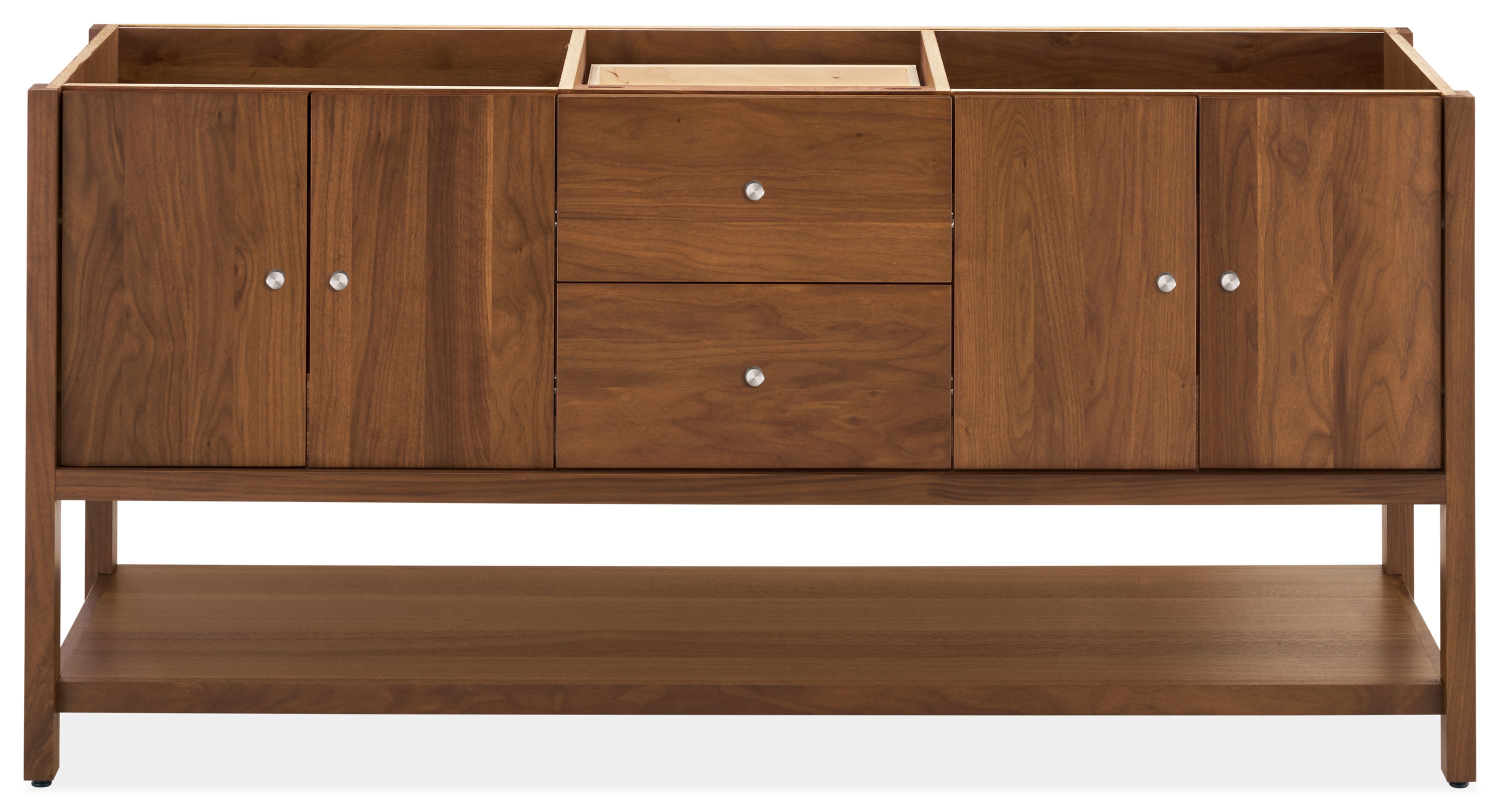 Front view of the Emerson 70.5-wide Bathroom Vanity without a top