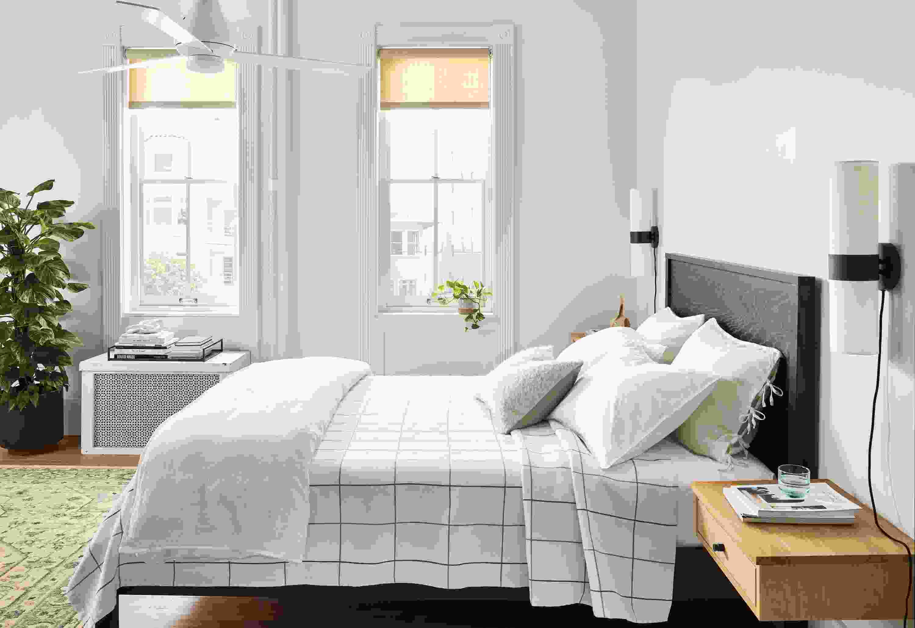 Emerson Bed in Charcoal with White Oak Nightstand