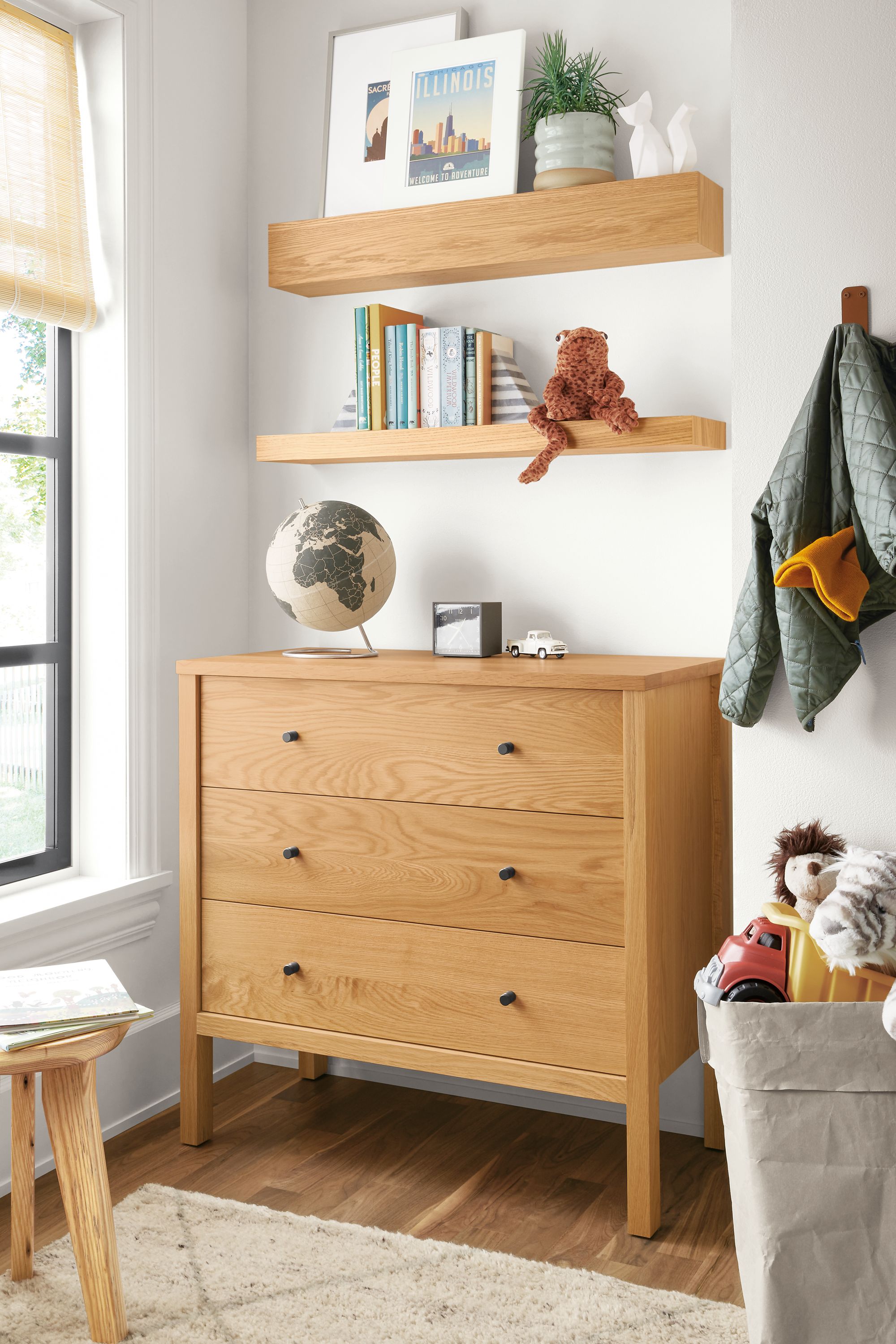 36w 18d 35h three-drawer dresser in white oak