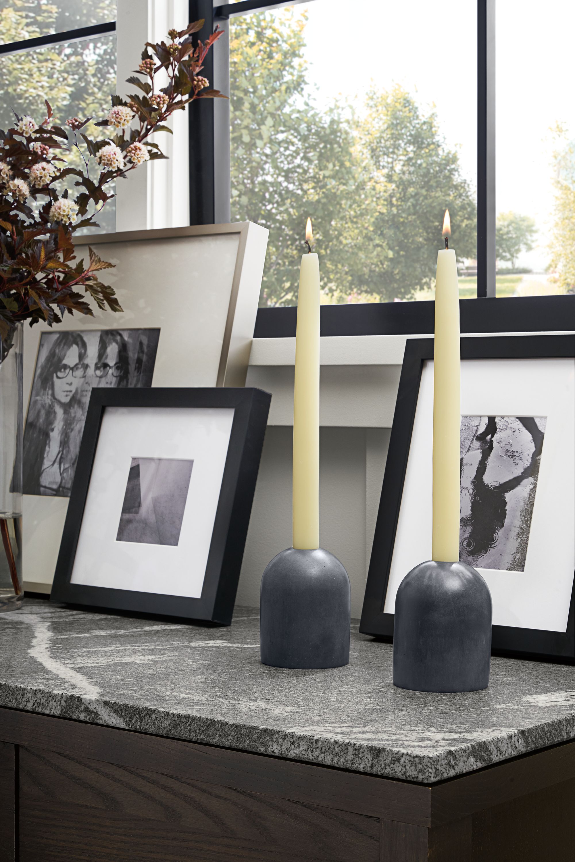Emile large taper candle holder in charcoal