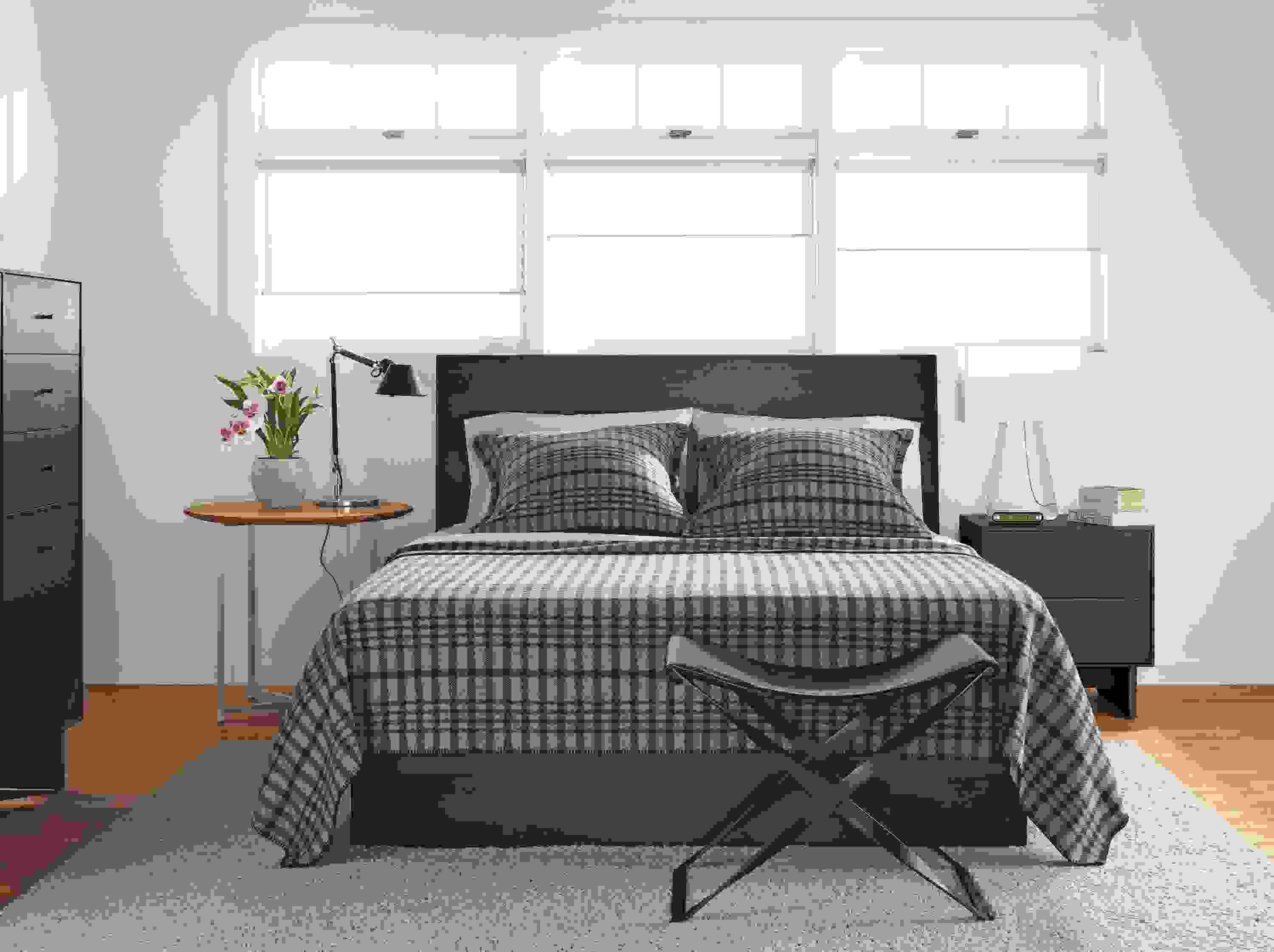 Hudson bed and nightstand in Charcoal finish.