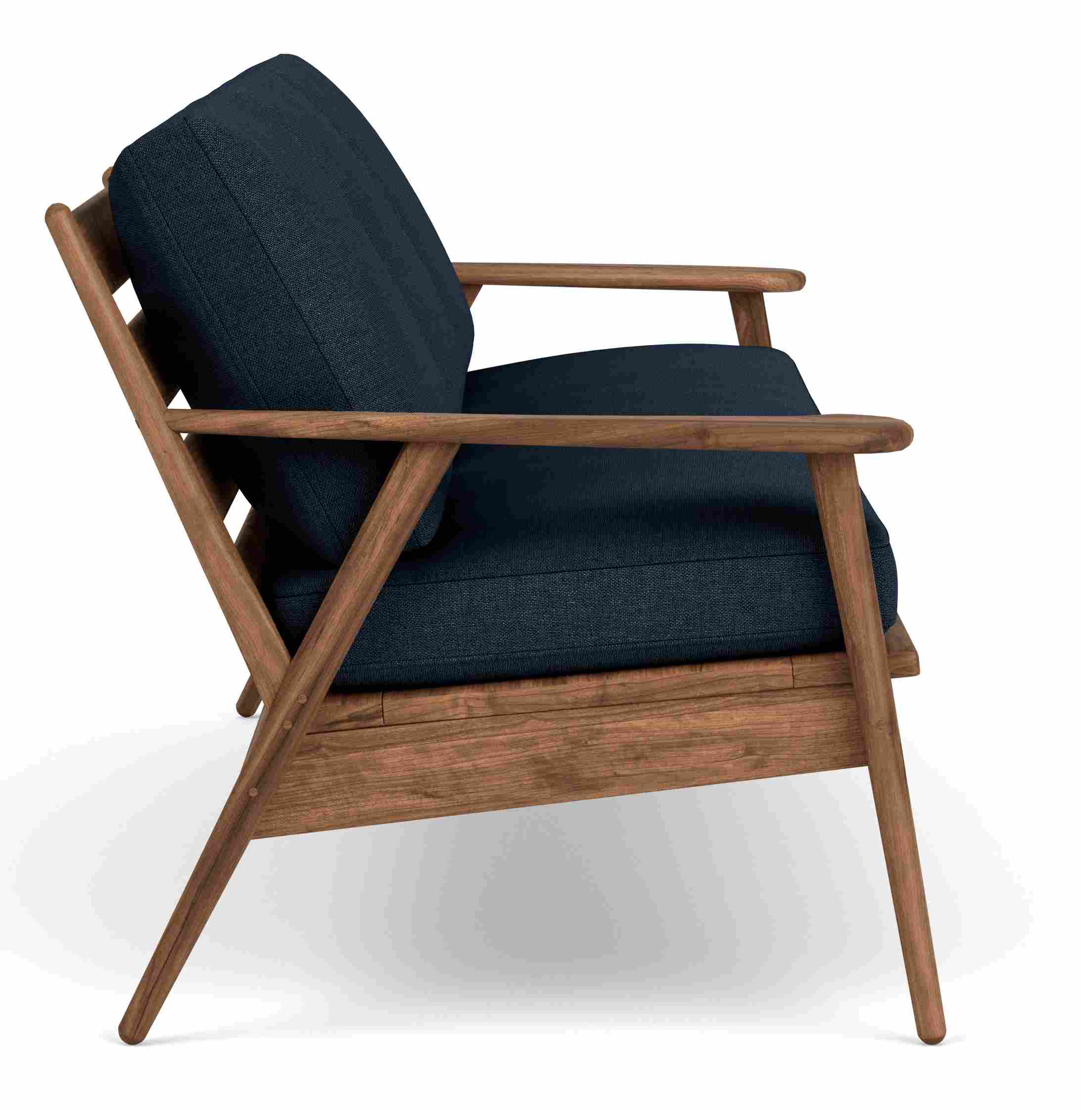 Side view of Ericson 74 Sofa in Sumner navy fabric.