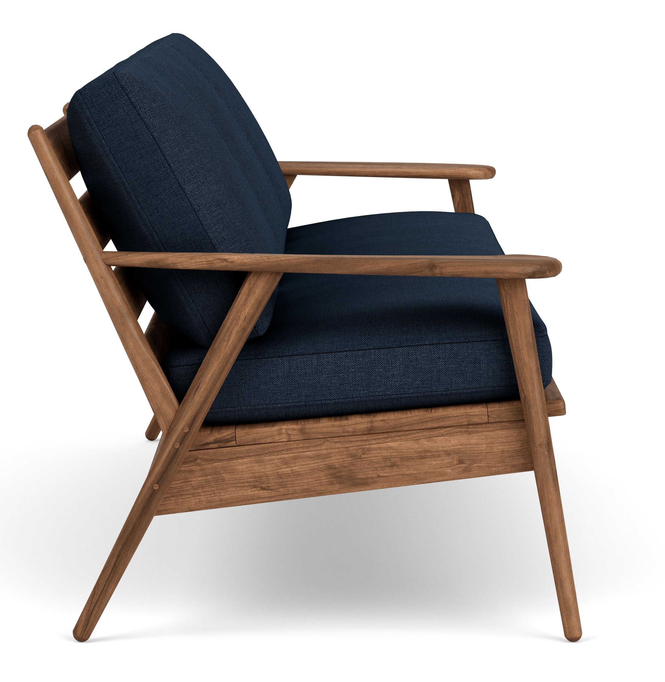 Side view of Ericson 74 Sofa in Sumner navy fabric.