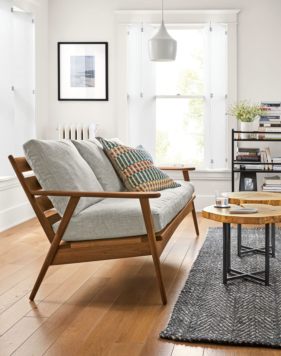 Side detail of Ericson mid-century loveseat.