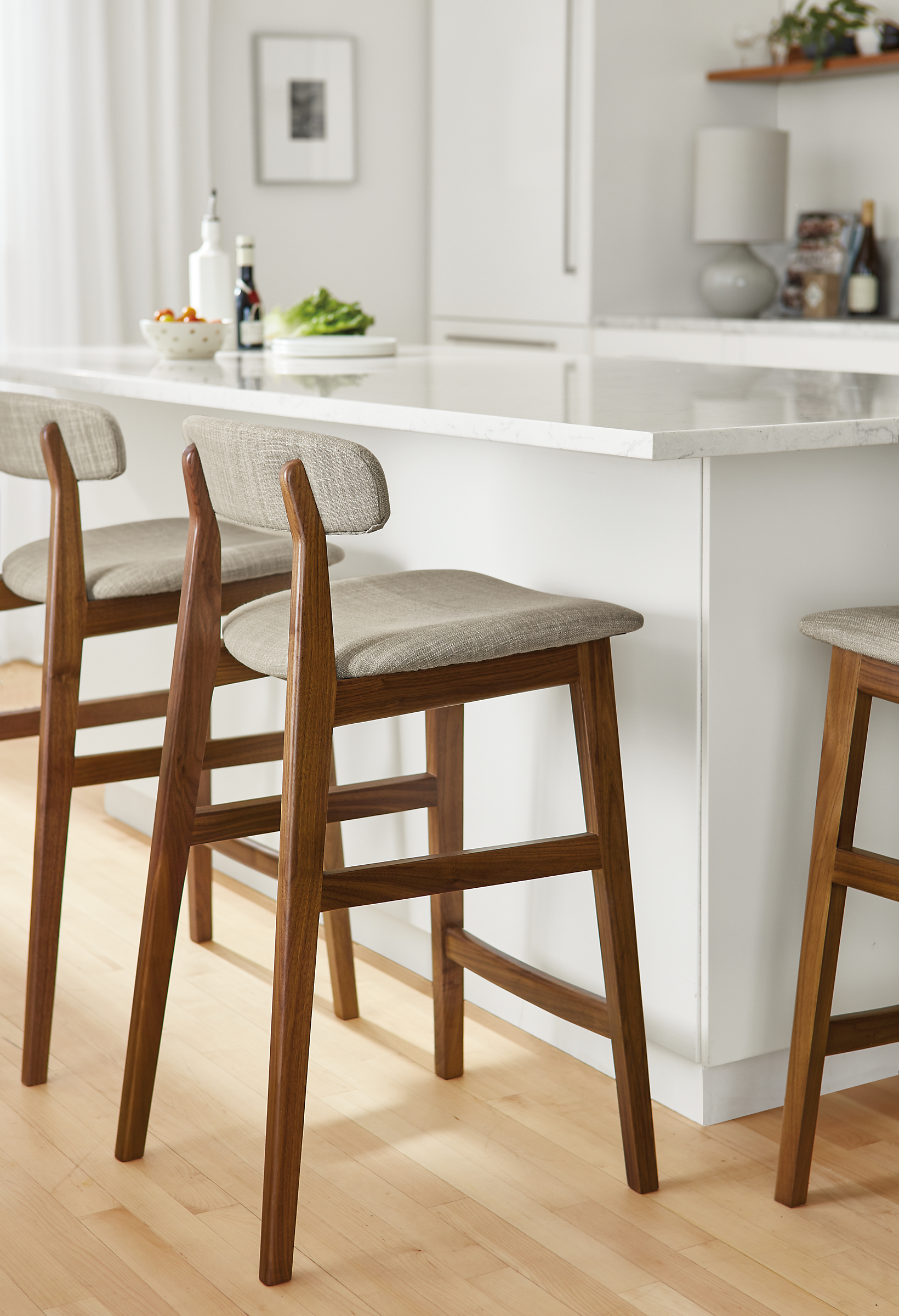 detail of errol counter stools at kitchen island