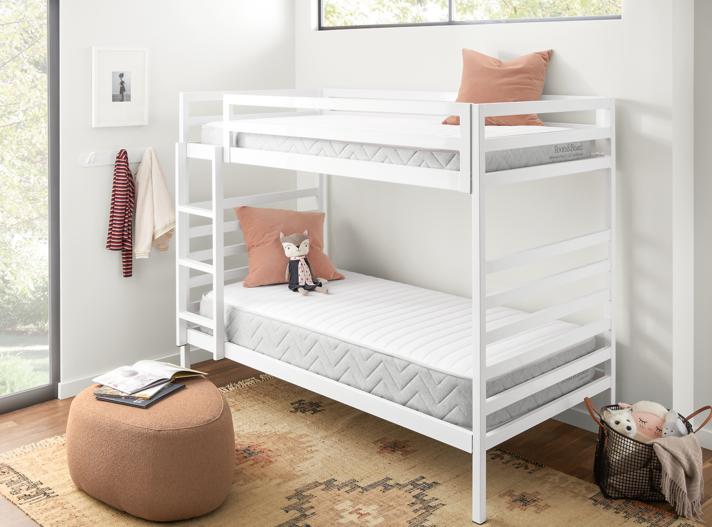 Detail of Essential bunk mattress and Basic twin mattress on bunk bed.