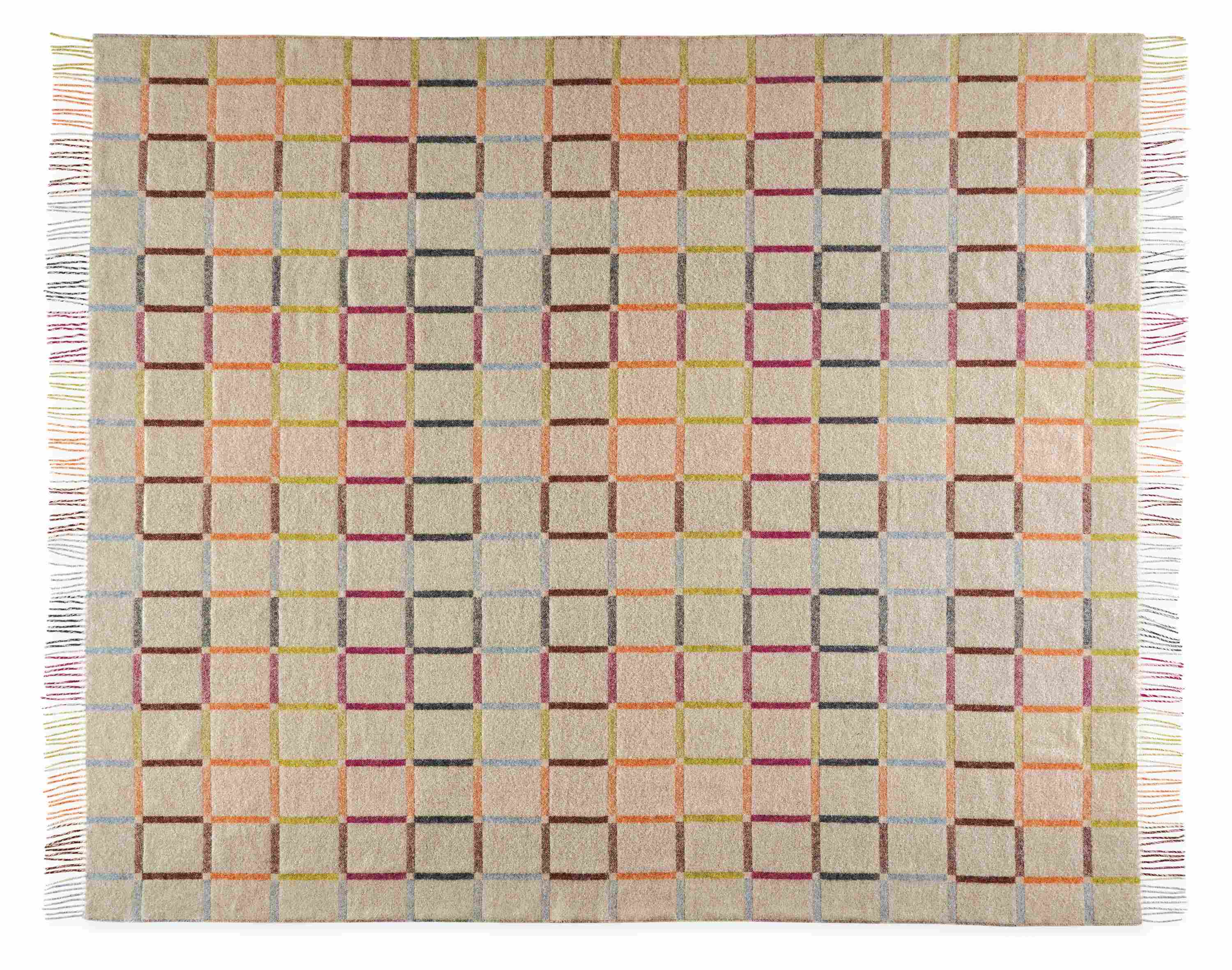 Open detail of essex throw blanket in inverse multicolor grid.