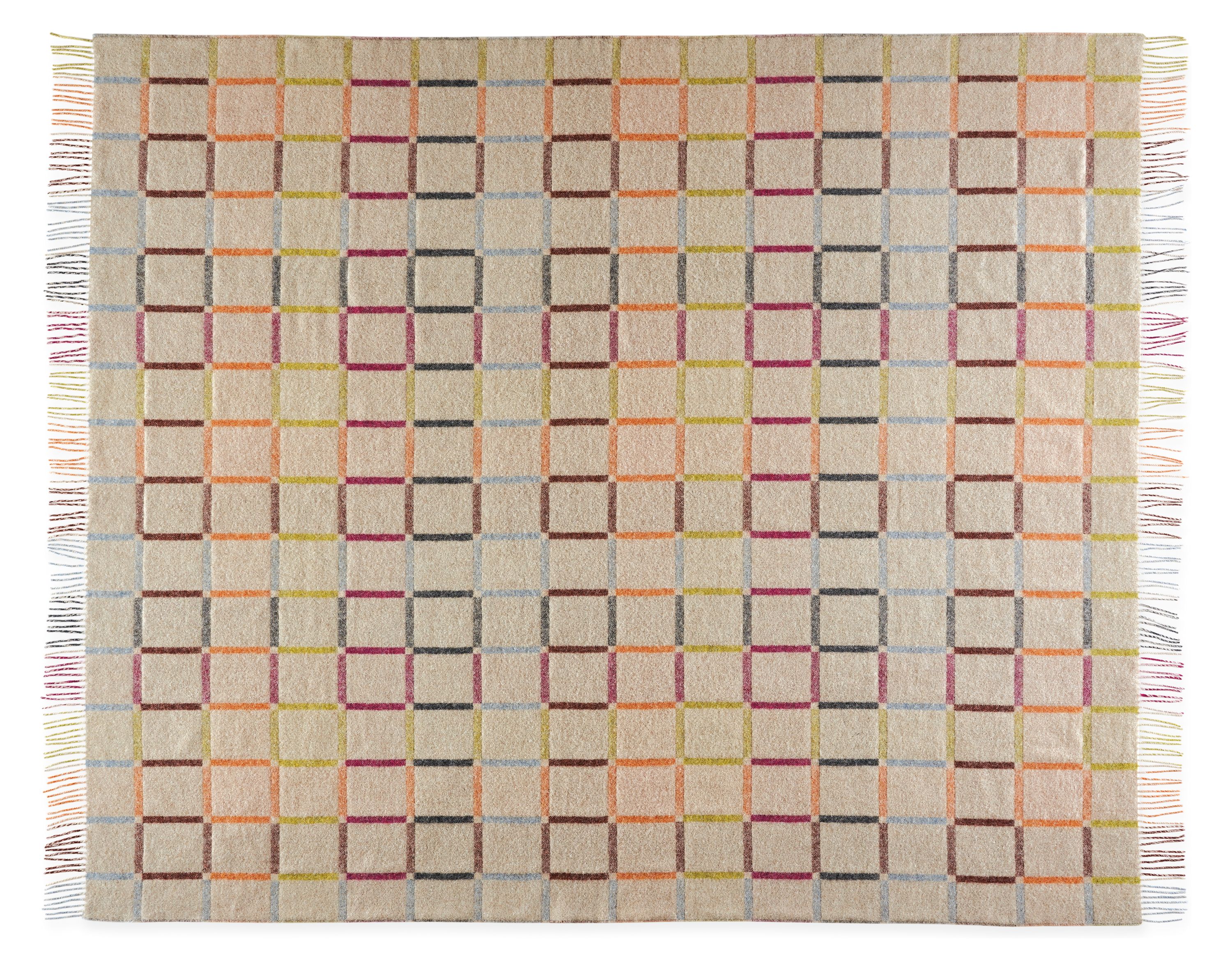 Open detail of essex throw blanket in inverse multicolor grid.