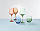 detail of 5 colorful estelle wine glasses.