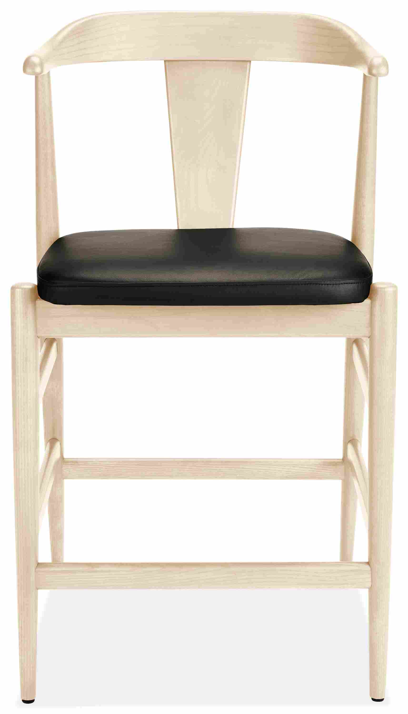 Front view of Evan Counter Stool in  Sand and Pesaro Black Leather.