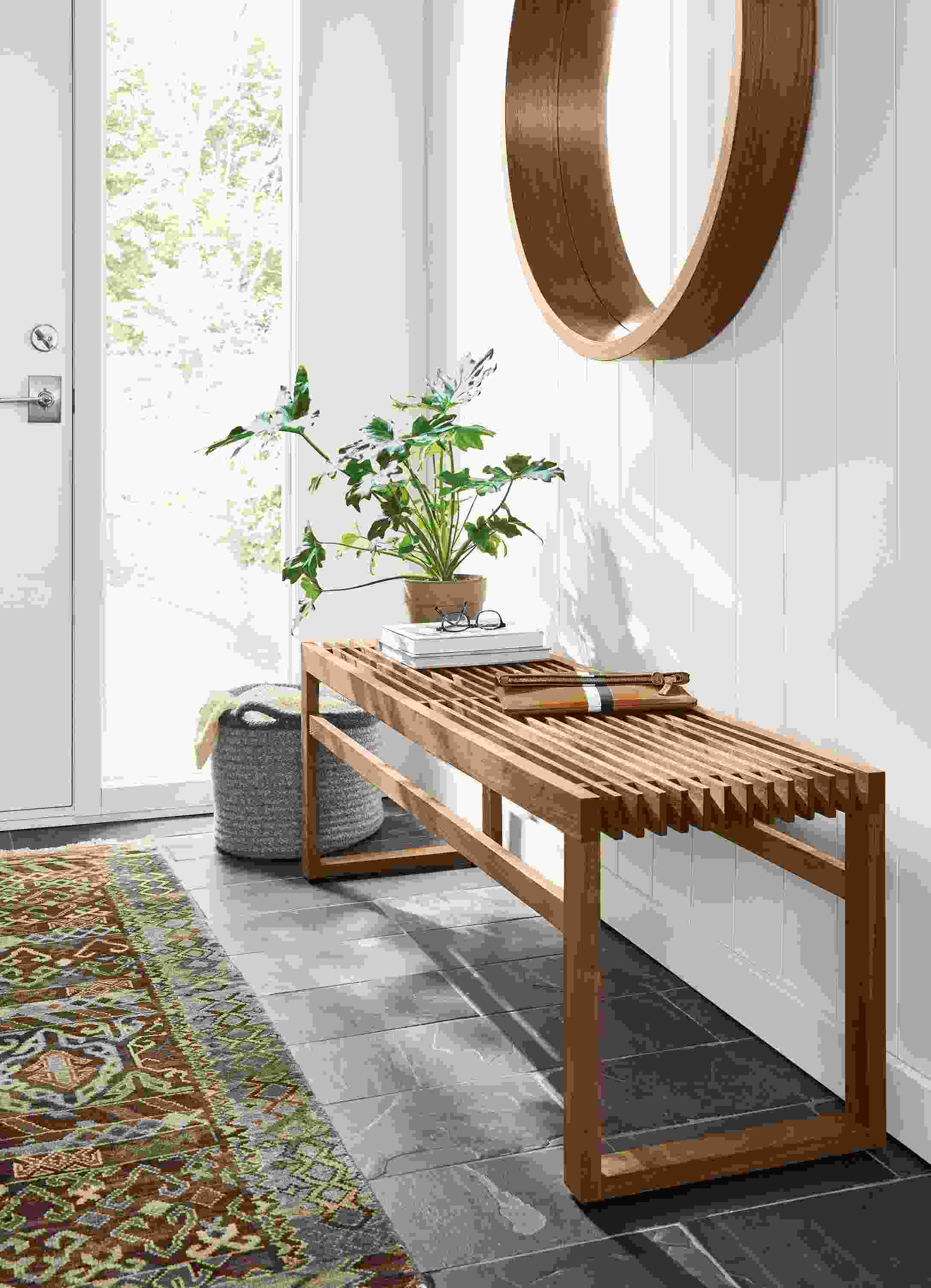 Top view of Ewing slatted bench.