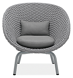 Front view of Flet Lounge Chair with Grey Cushions and Grey Base.