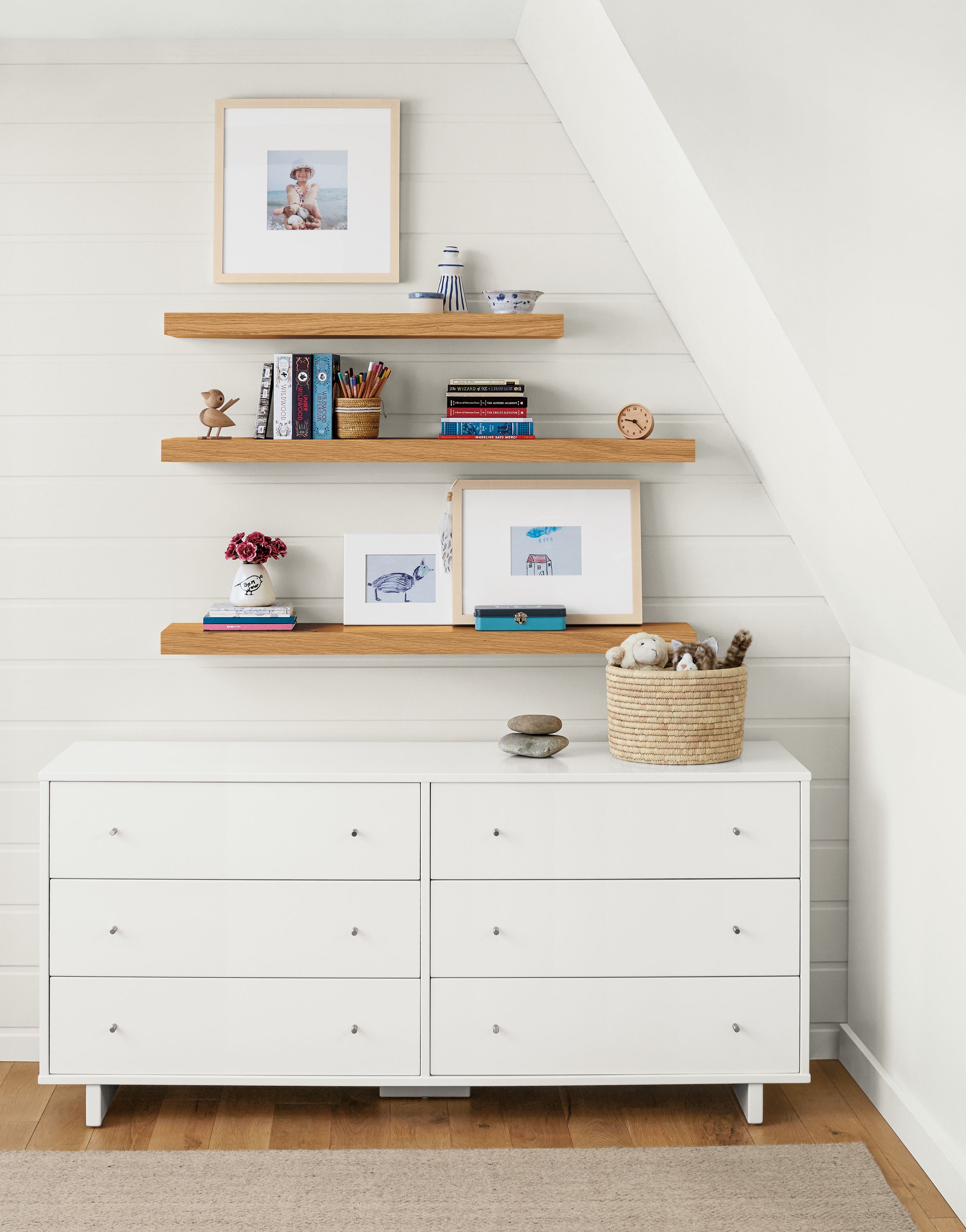 Detail of Moda six-drawer dresser.