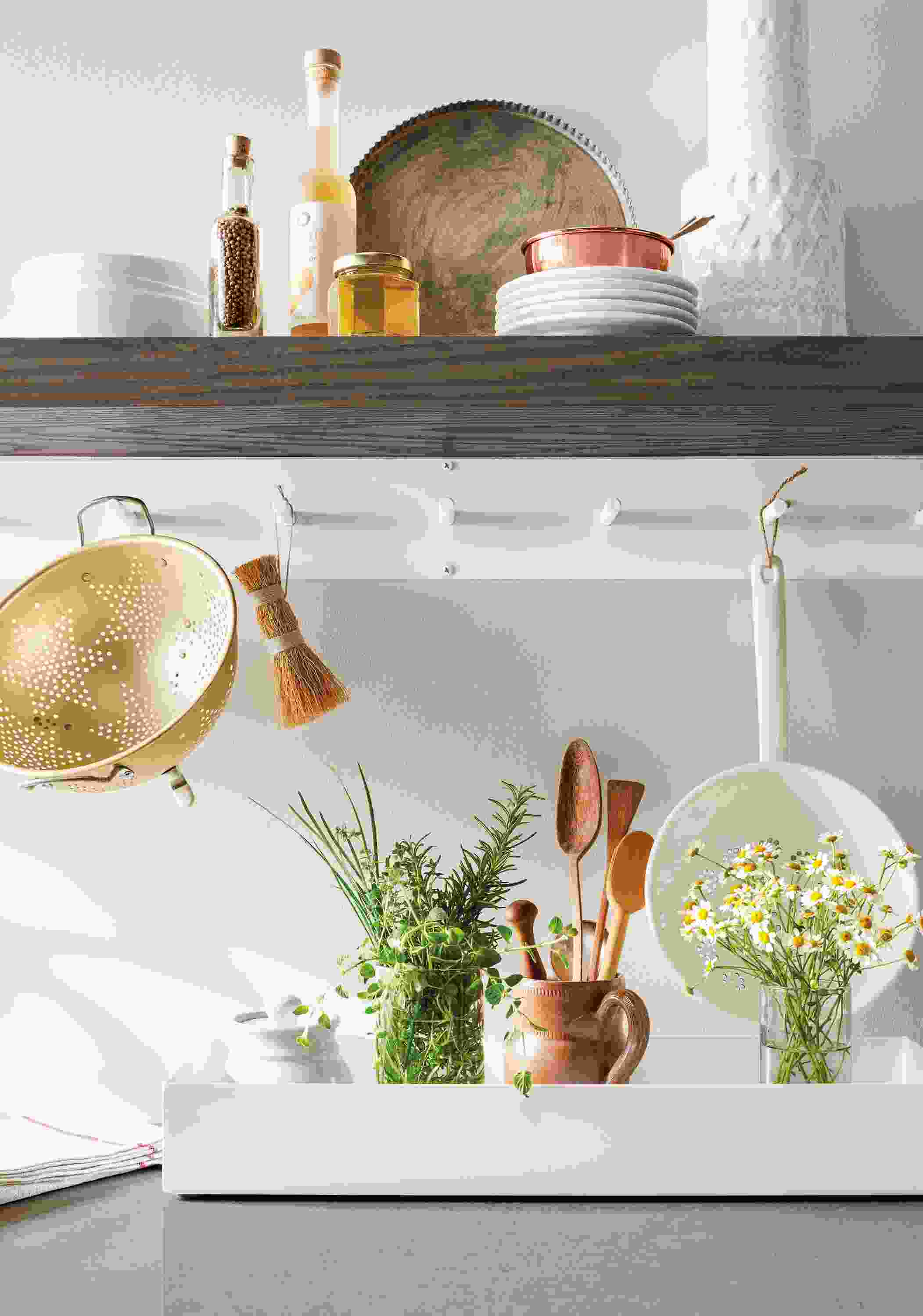 Detail of Float wall shelf in kitchen.
