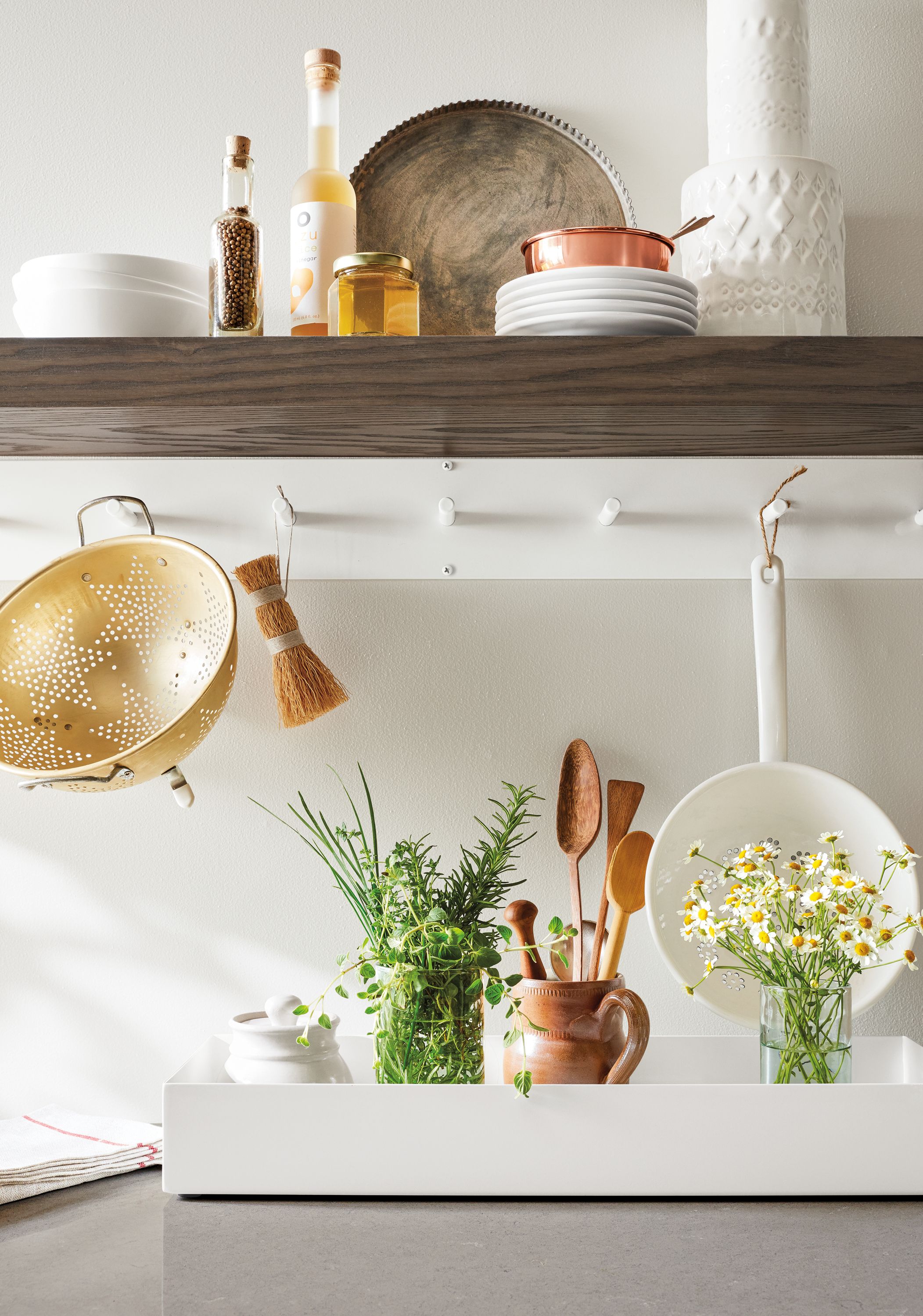 Detail of Float wall shelf in kitchen.