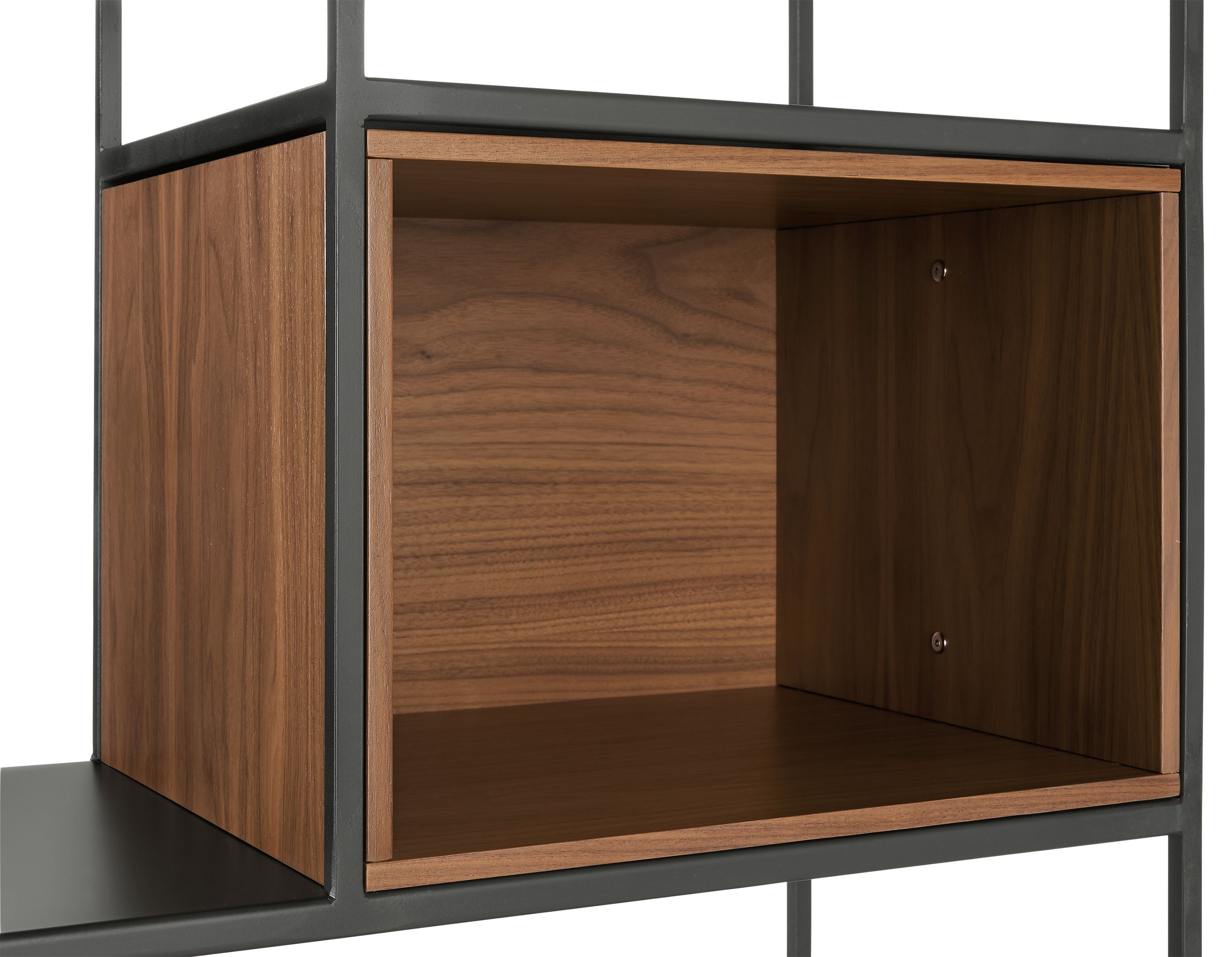 Detail of Foshay Bookcase insert in walnut.