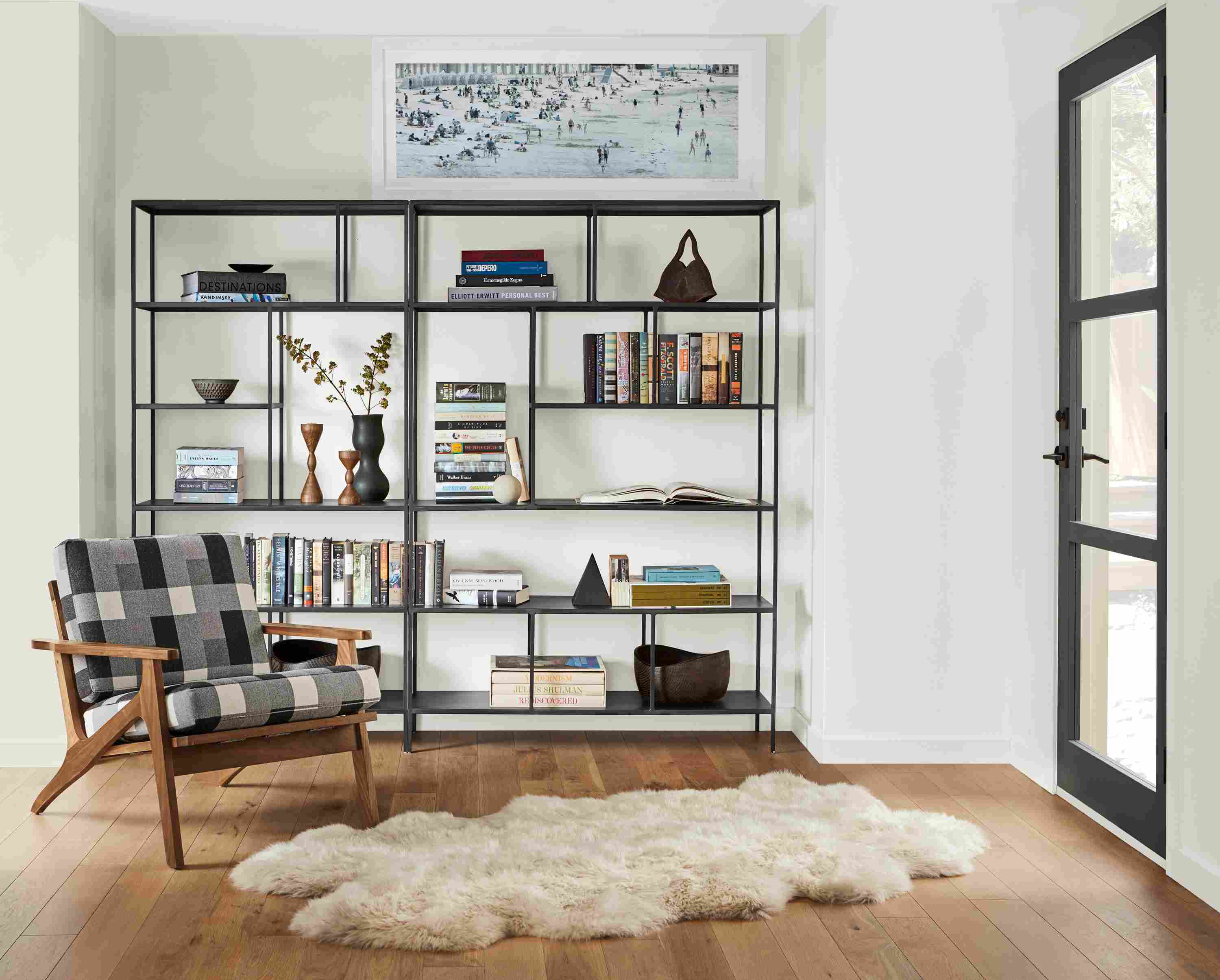 Detail of two Foshay open bookcases.