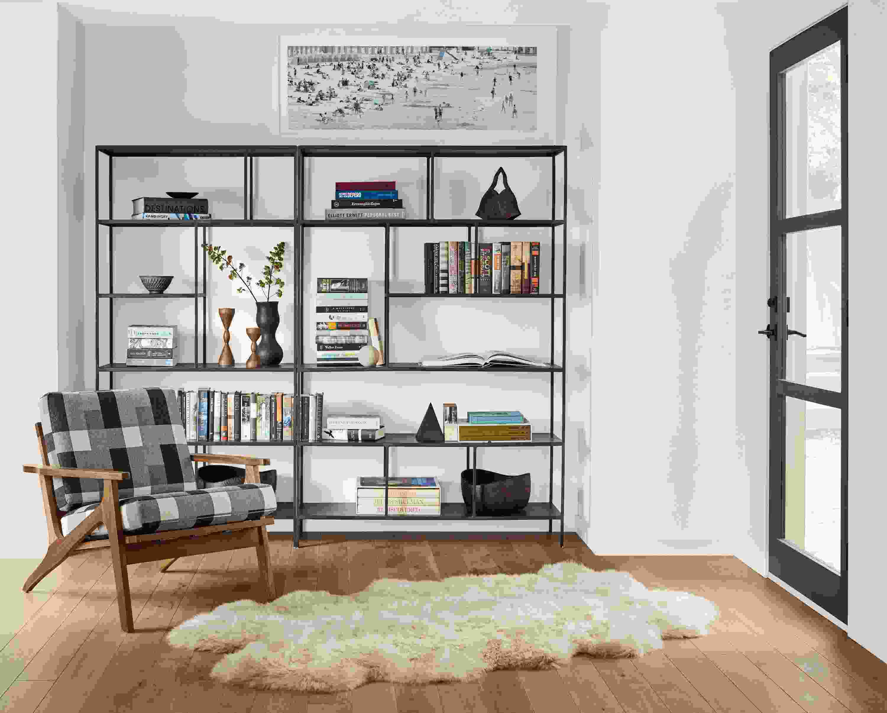 Detail of two Foshay open bookcases.