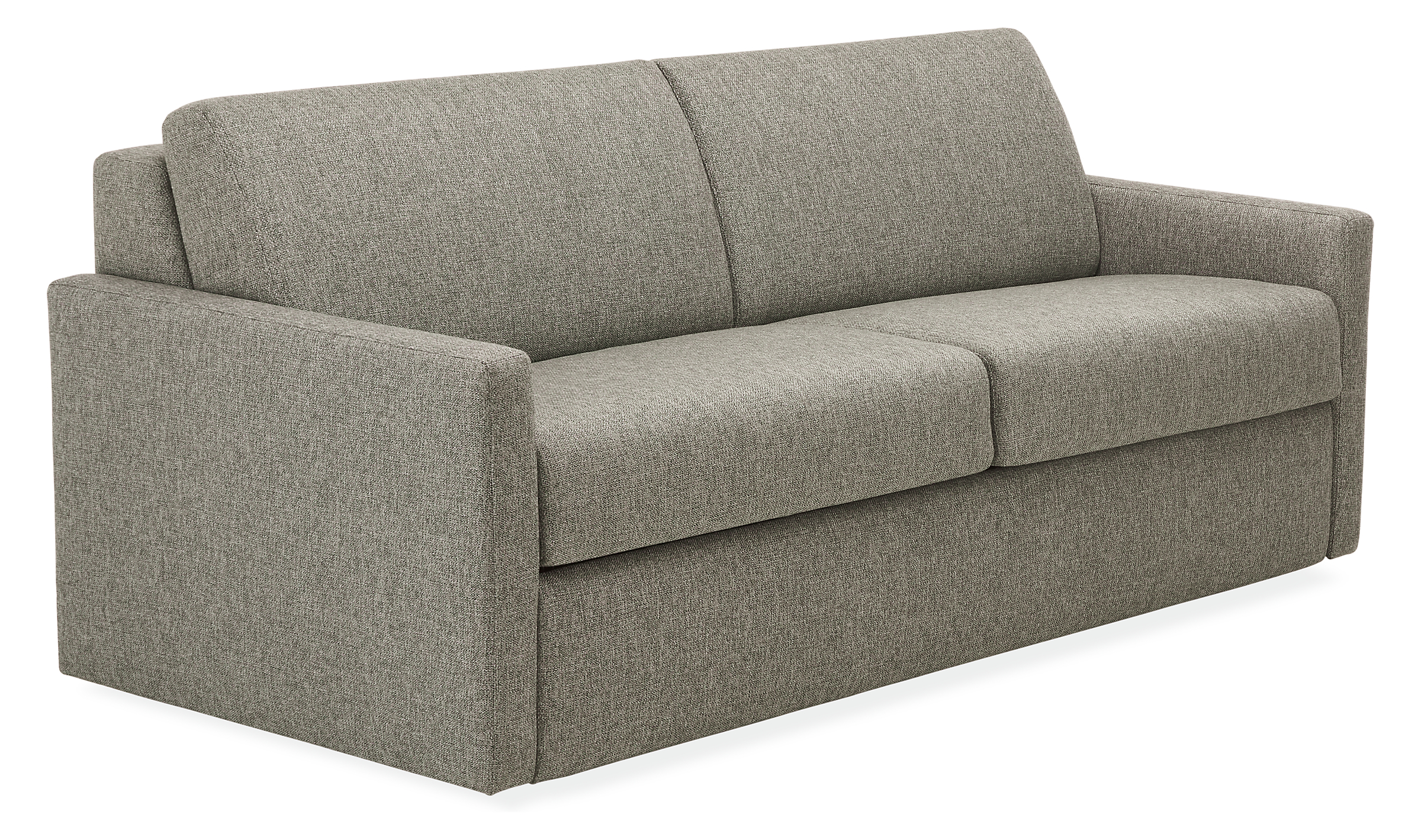Angled view of Franklin 81-inch foldout sleeper sofa in Tepic Grey fabric.