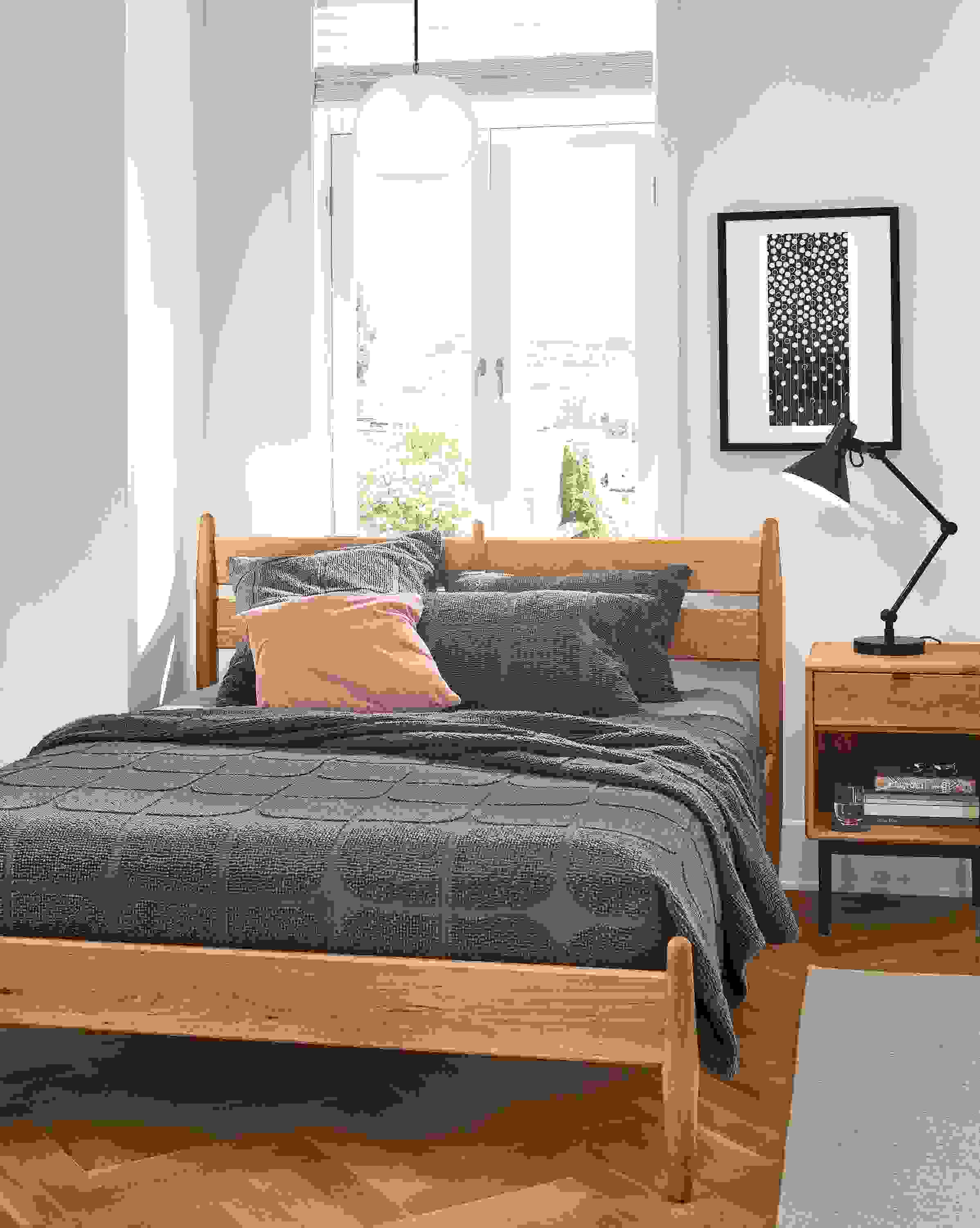 Detail of Freda duvet coverlet in charcoal.