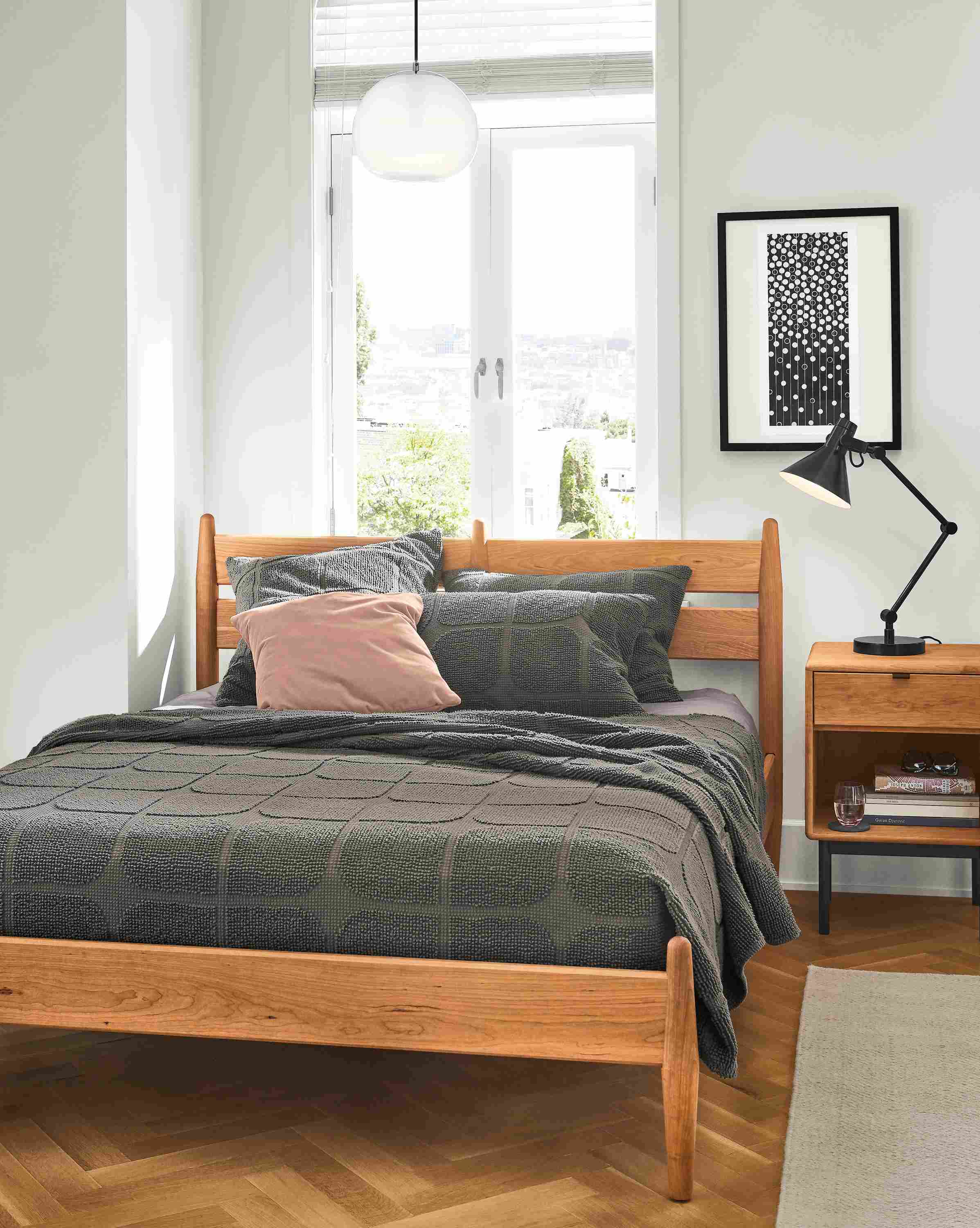 Detail of Freda duvet coverlet in charcoal.
