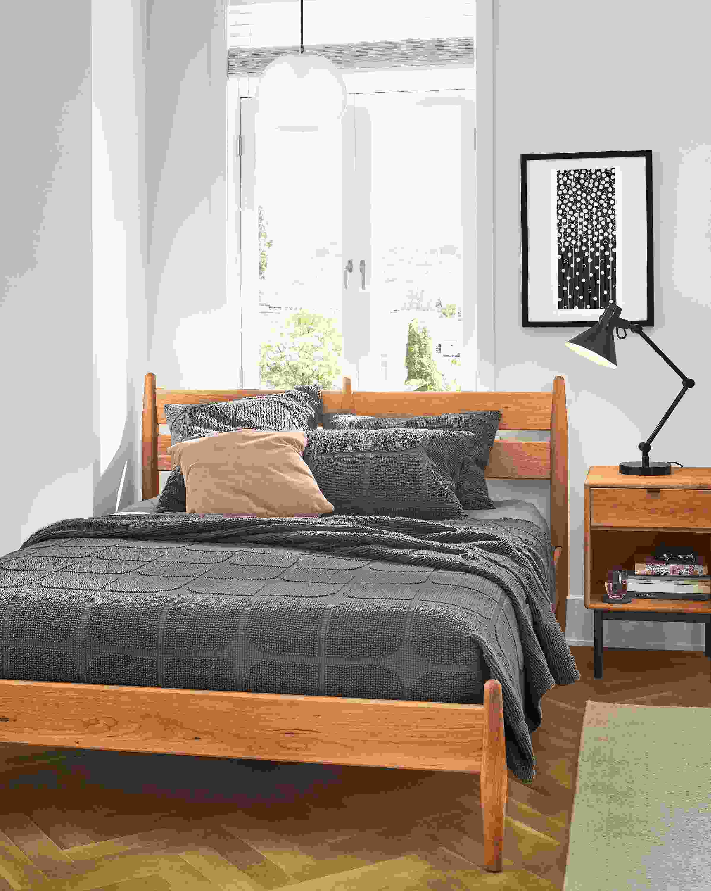 Detail of Freda duvet coverlet in charcoal.