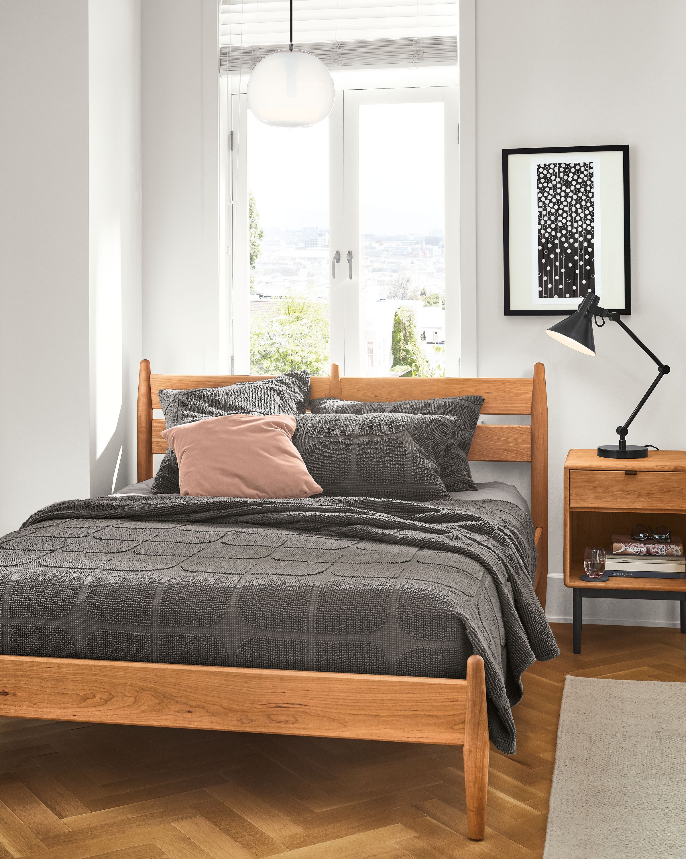 Detail of Freda duvet coverlet in charcoal.