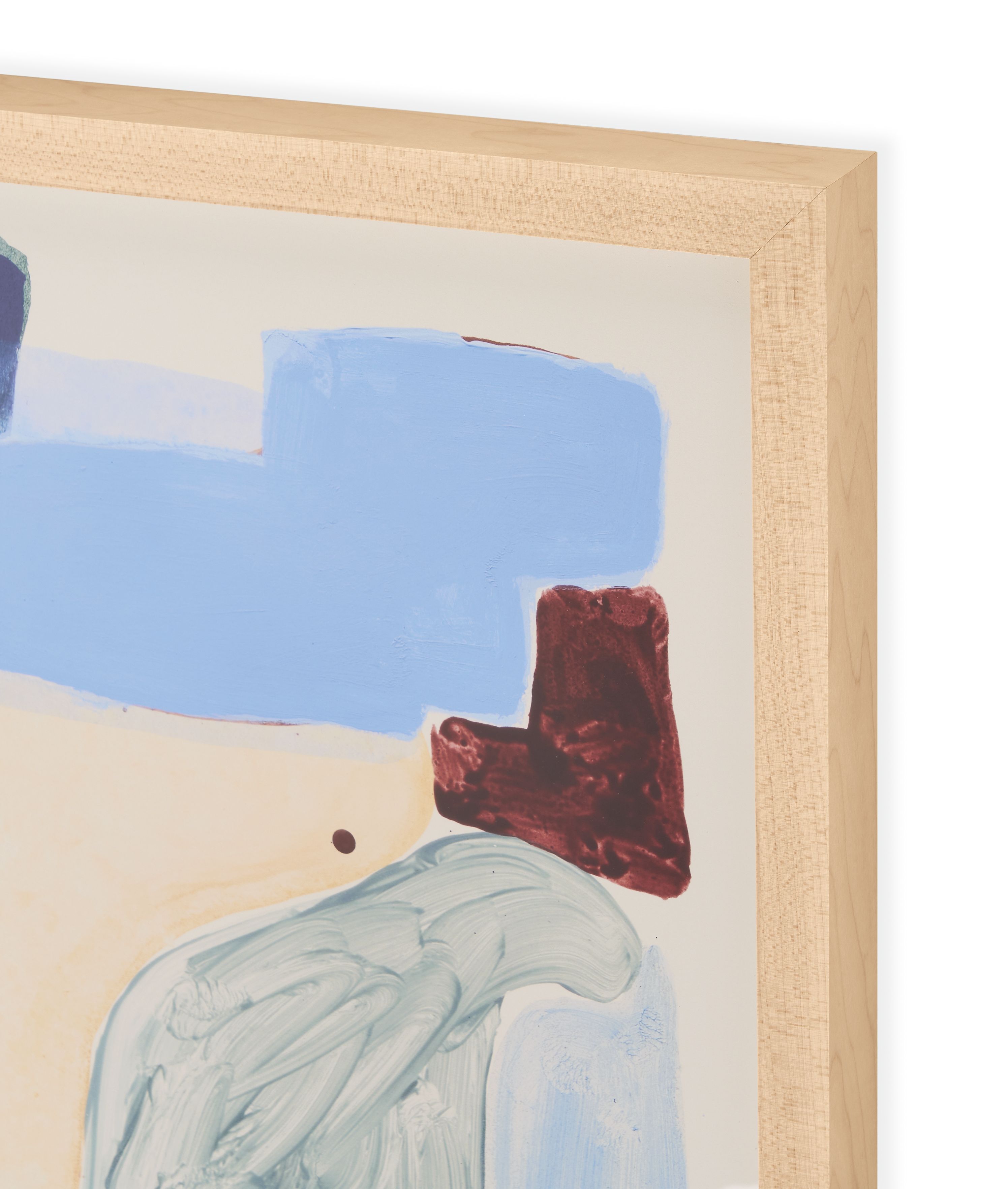 Corner detail of maple frame on Jen Garrido's wall art titled Bend and Gather.