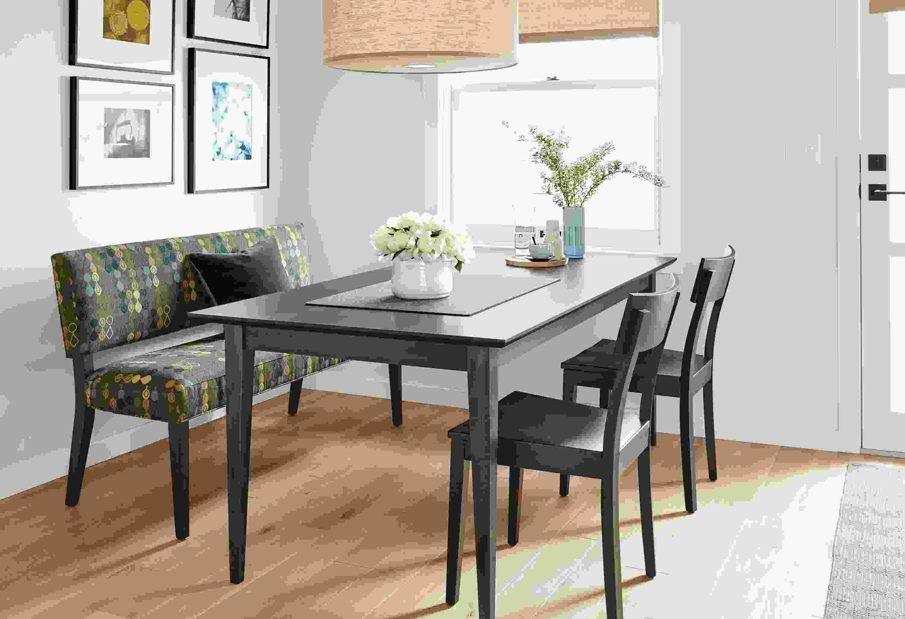 Detail of Georgia fabric dining bench.