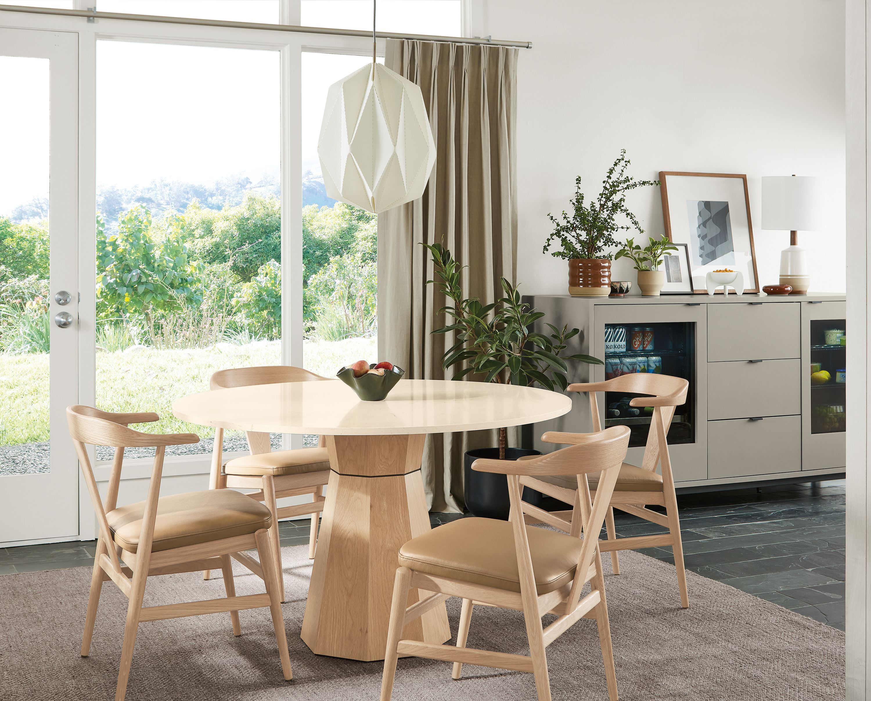 Chair in Pesaro camel leather and oak with salt stain frame