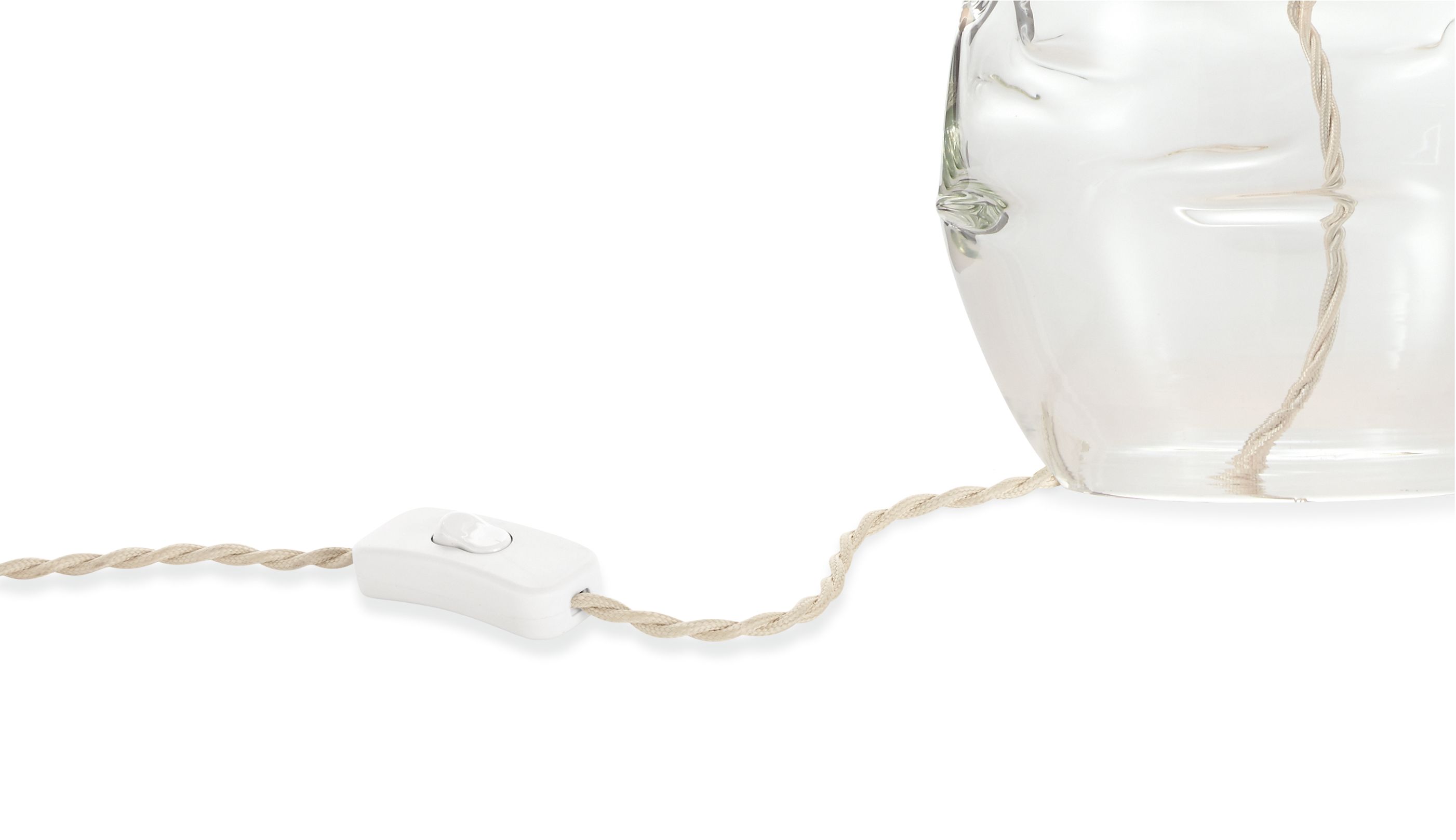 Detail of Grace Table Lamp in Clear Glass with Ivory Shade.